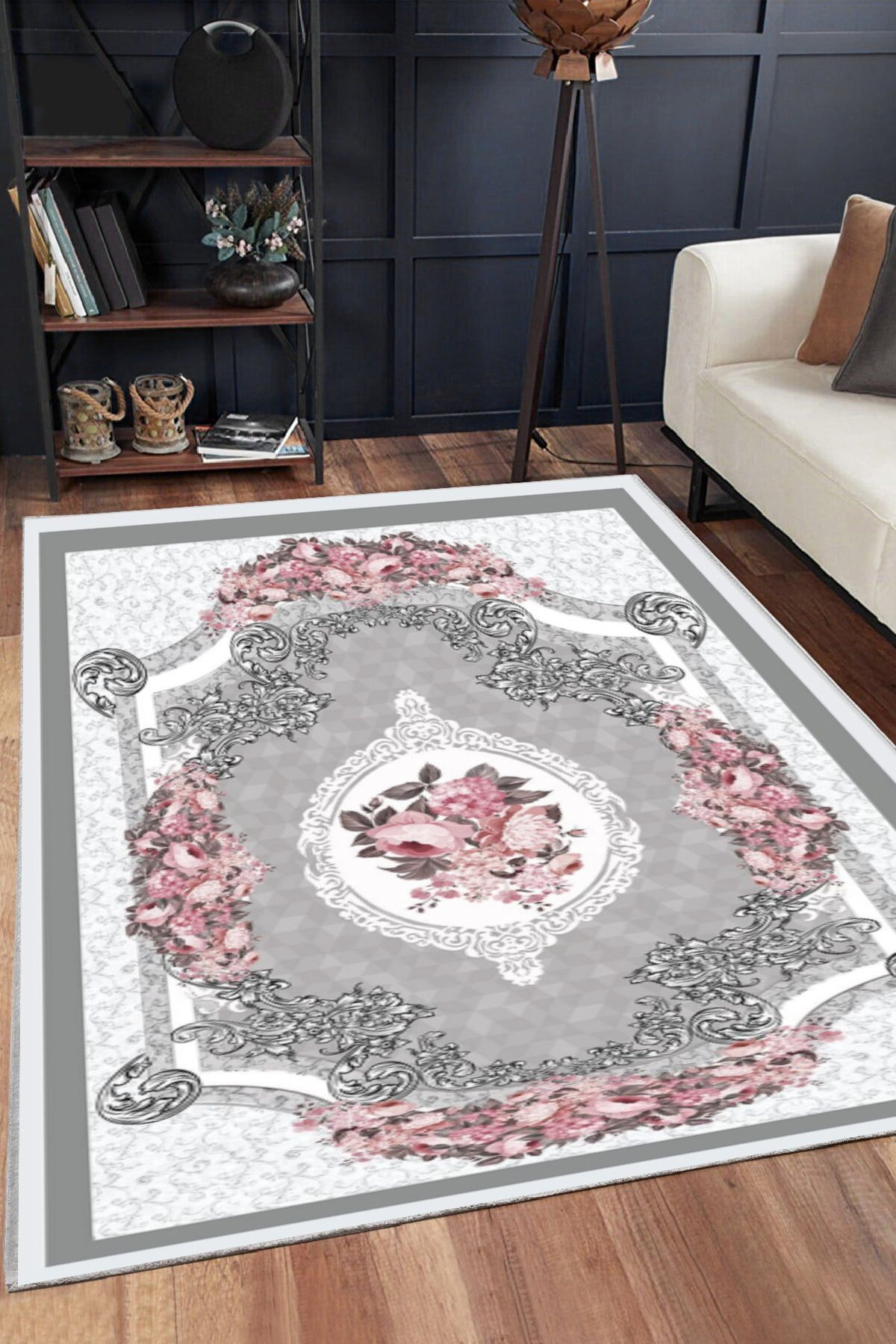 Grey Floral Pattern Elastic Carpet Cover (Sponge)HOarm-744