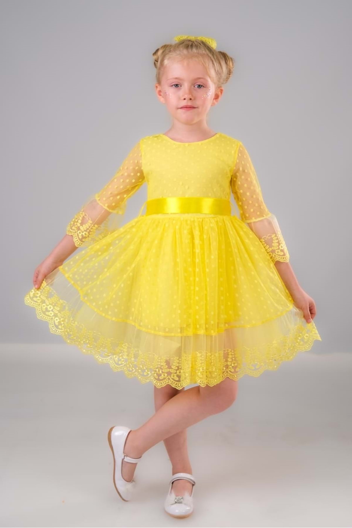 Mnk Dream Luxury Dantel Kız Çocuk Elbise MNK0327 SARI fotoğrafı 4 (önizleme)