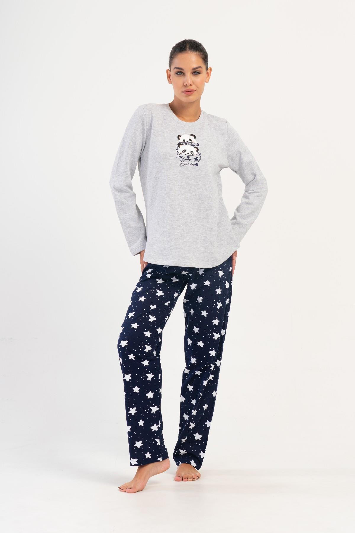 VİENETTA-Women's Long Sleeve Gray Melange Pajamas Suit C3T2N0O304 1