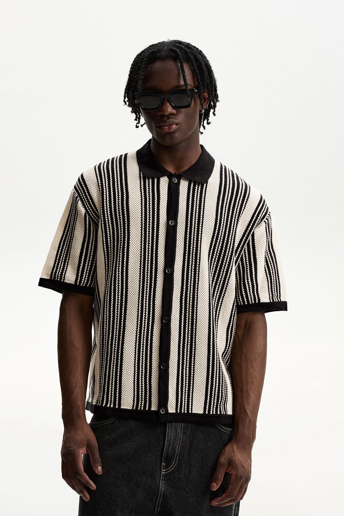 Bershka-Striped textured short sleeve shirt 2