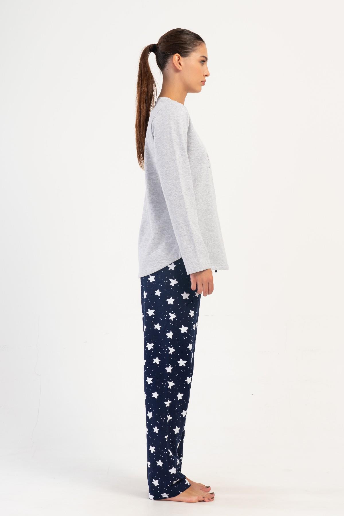 VİENETTA-Women's Long Sleeve Gray Melange Pajamas Suit C3T2N0O304 4