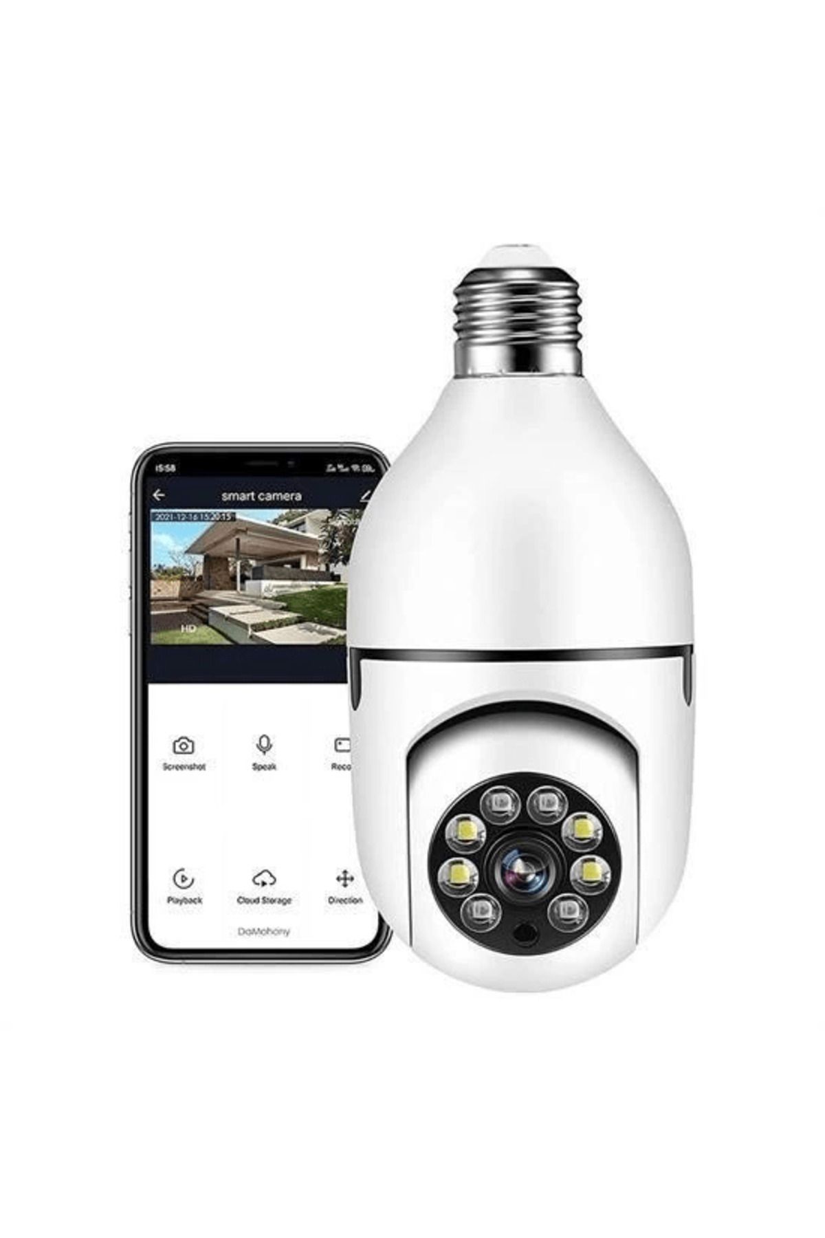BEŞMİNARE Kablosuz 360 Panoramik Ampul Kamera Gece Görüş Ses Akıllı Hareket Algılayıcı ( Lisinya )