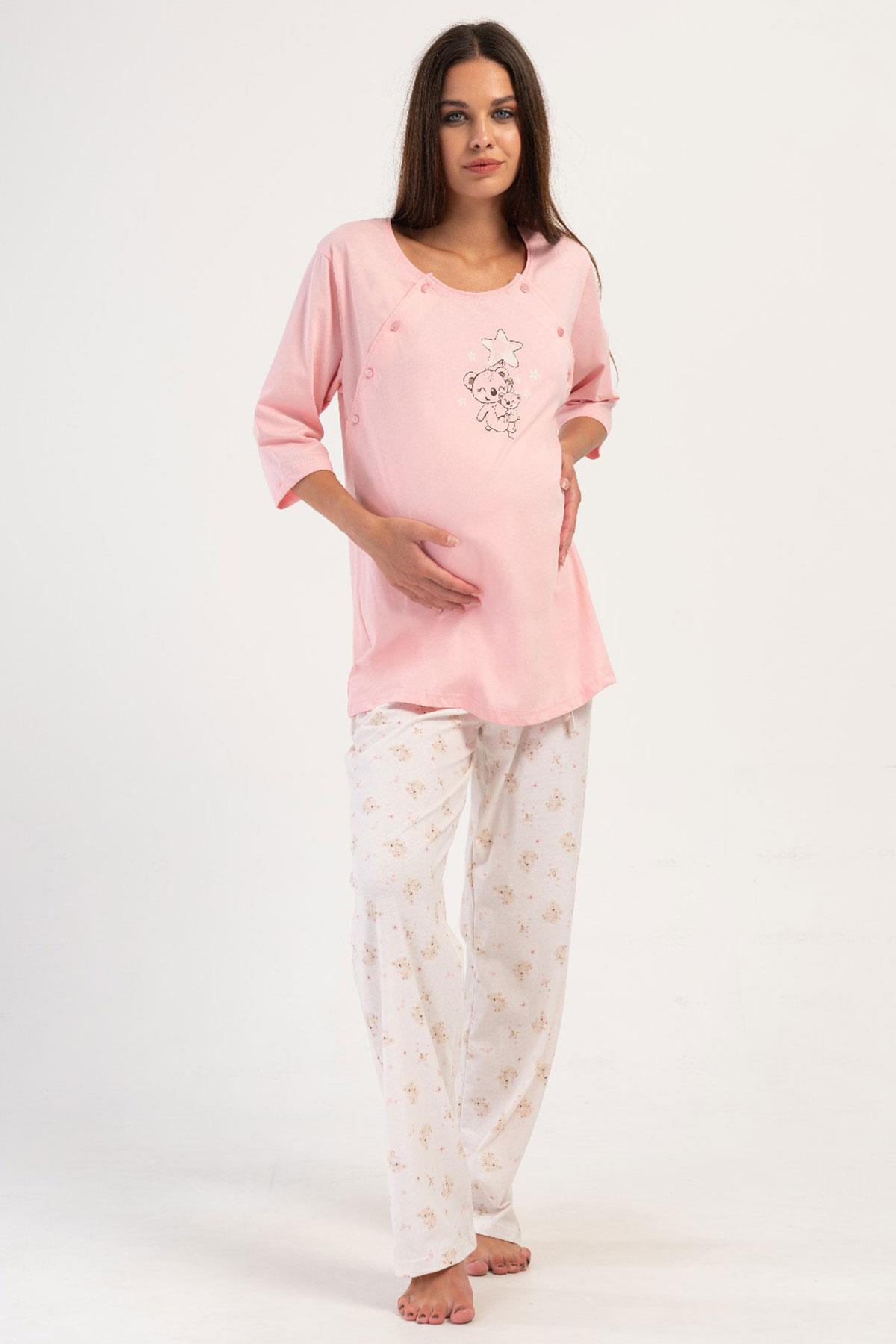 VİENETTA-Pink Capri Sleeve Maternity & Maternity Sleepwear - C6T6N0O504 1