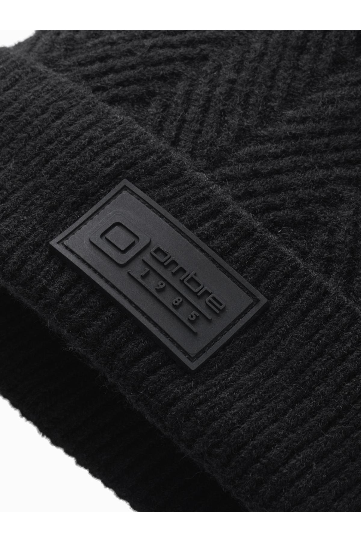 OMBRE-Herren Strickpullover-Strickmütze mit Patch - schwarz V1 OM-ACWH-0122 4