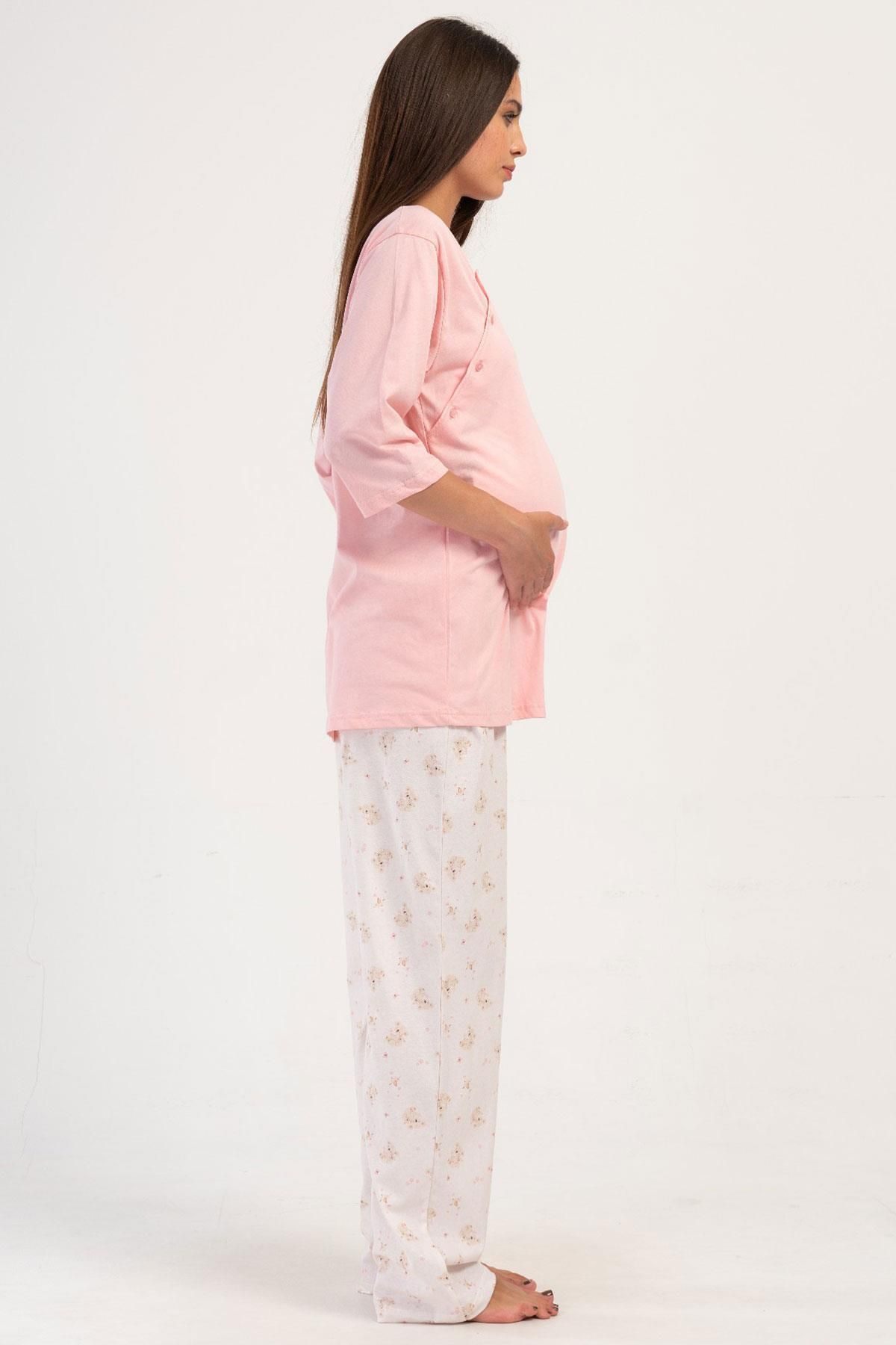 VİENETTA-Pink Capri Sleeve Maternity & Maternity Sleepwear - C6T6N0O504 3