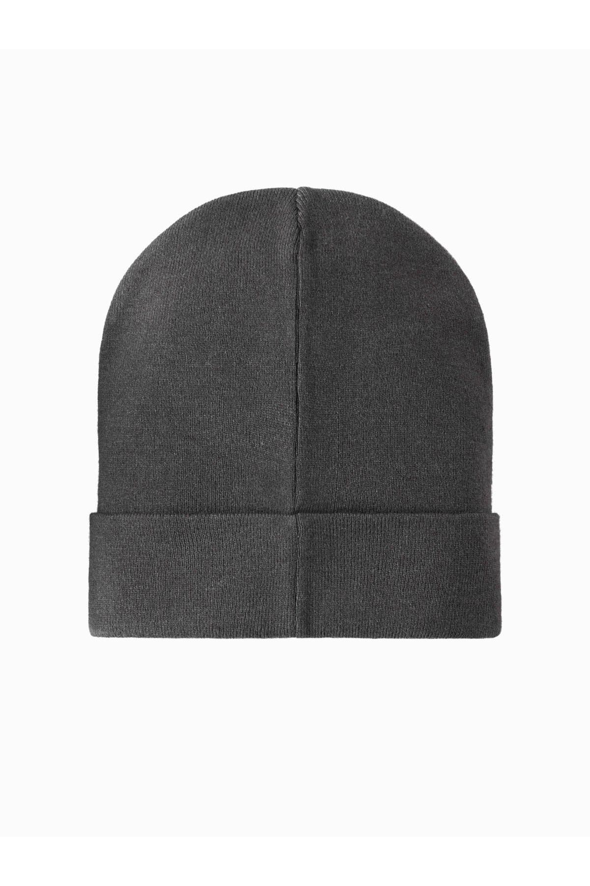 OMBRE-Men's knitted beanie hat with embroidered inscription - graphite V2 OM-ACWH-0120 5