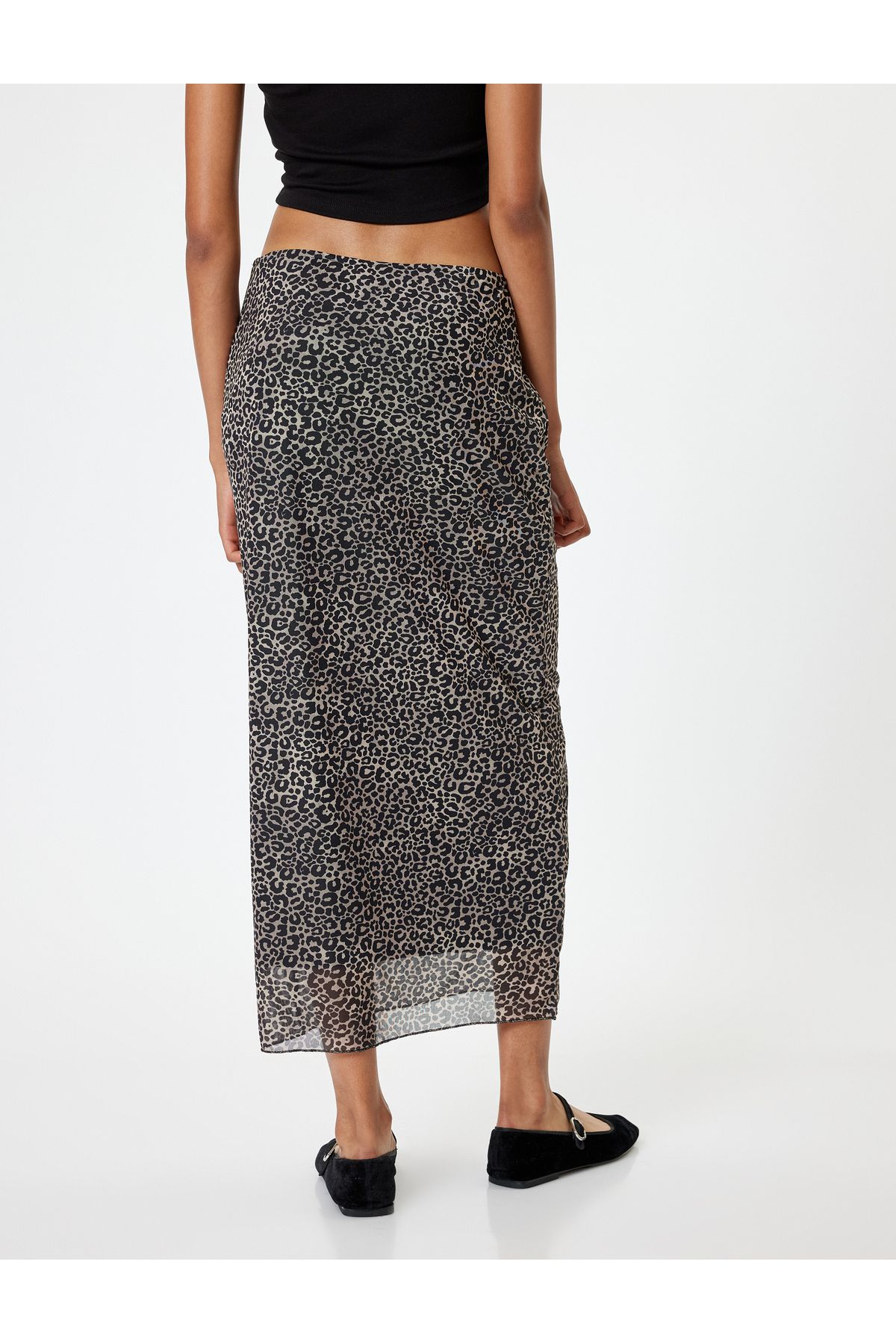 Koton-Standard Waist Leopard Patterned Tulle Midi Skirt 4