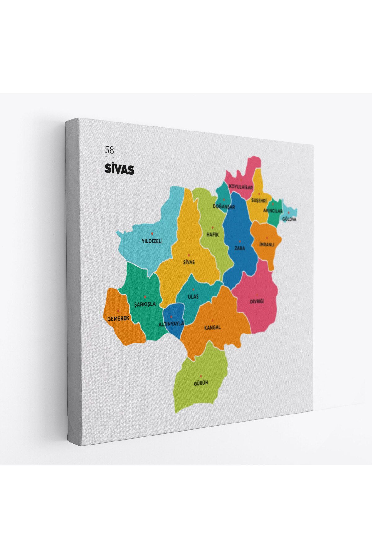 HARGE HG Sivas İli ve İlçeler Haritası Dekoratif Kanvas Tablo 1454