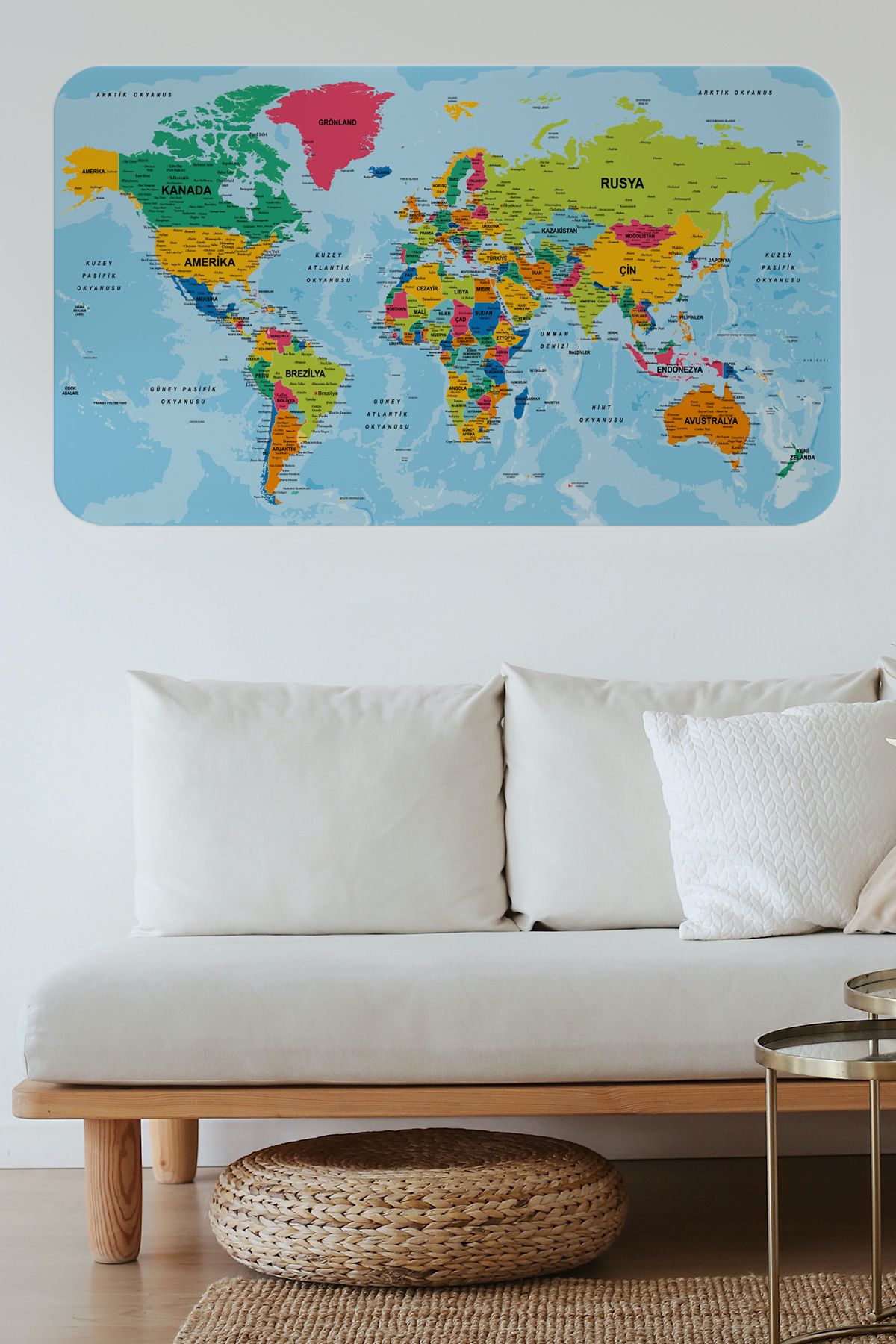 bluvex Türkçe Eğitici Ülke ve Başkent Okyanus Detaylı Atlası Dünya Haritası Duvar Sticker -60x105-3870