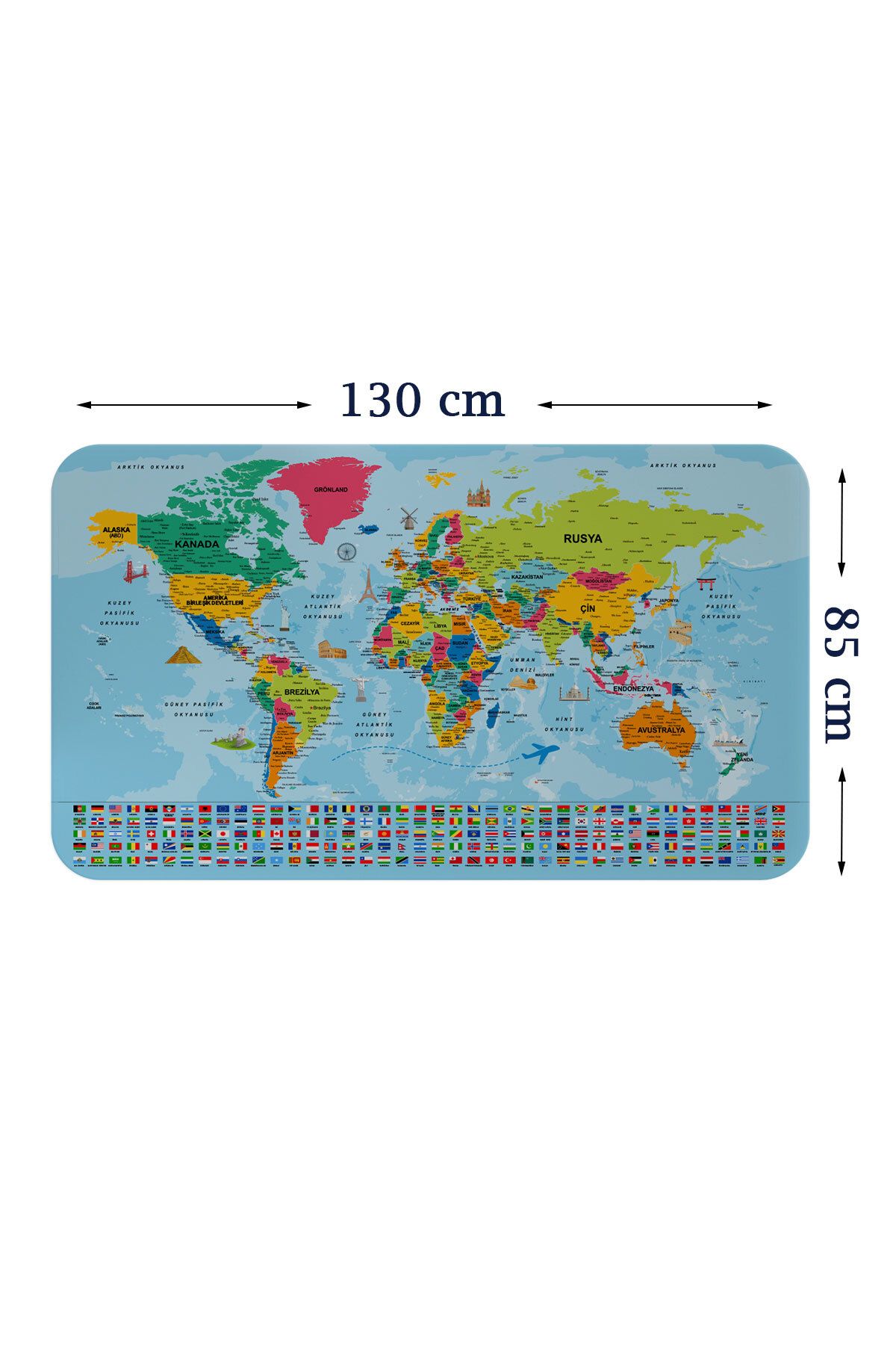 Haye Collection Dünya Haritası Eğitici Ülke Bayraklı Türkçe Harita Çocuk ve Genç Odası Duvar Sticker-85x130-3865B