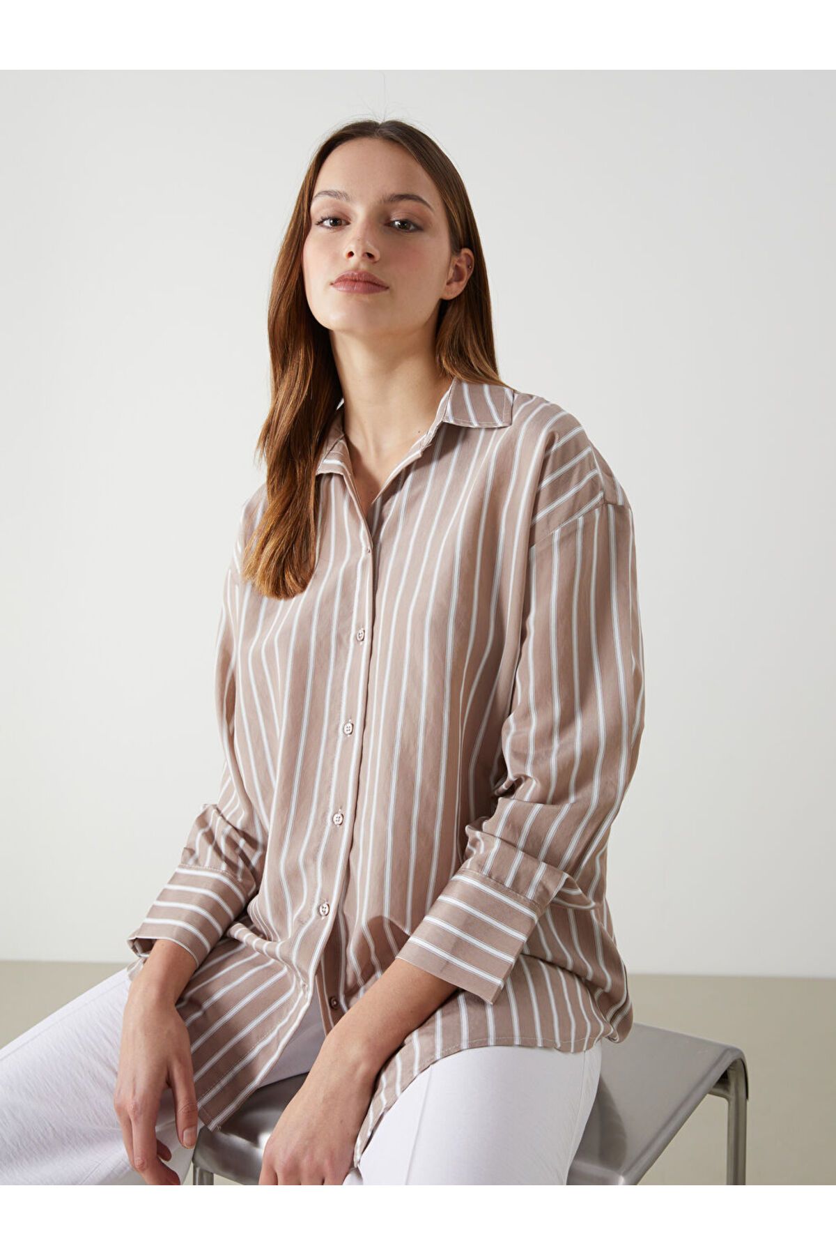 LC Waikiki Yeni Sezon Cizgili Oversize Kadin Gomlek Tunik - S5L970Z8