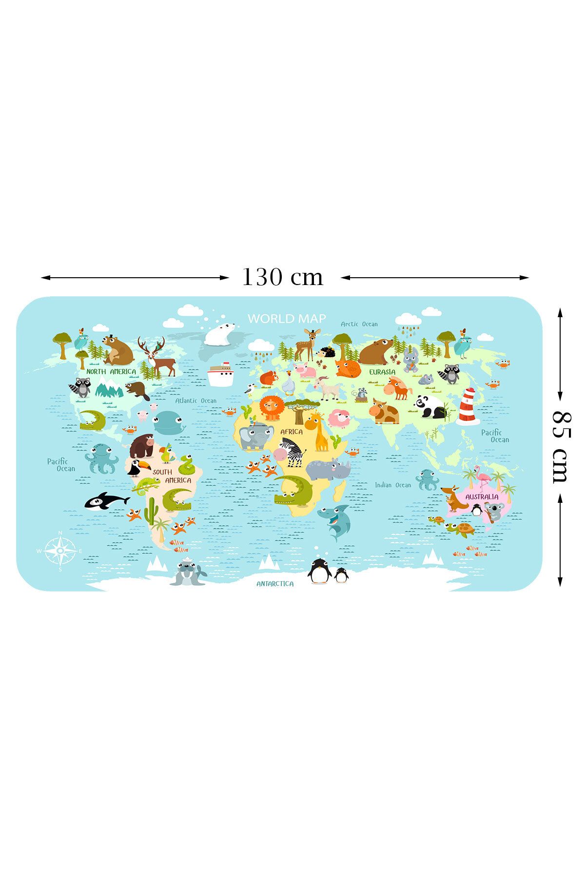 Haye Collection Eğitici Dünya Haritası Dünya Atlası Çocuk ve Bebek Odası Duvar Sticker-85x130-3782