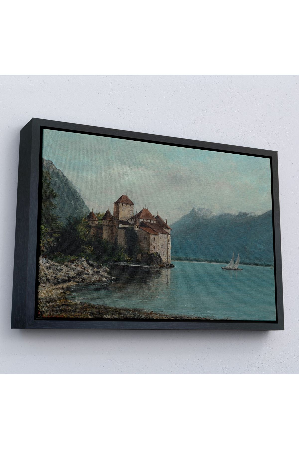 ELİTE TRADESMAN Çerçeveli Gustave Courbet - Cenevre Gölü'Ndeki Chillon Kalesi Tablo-7094