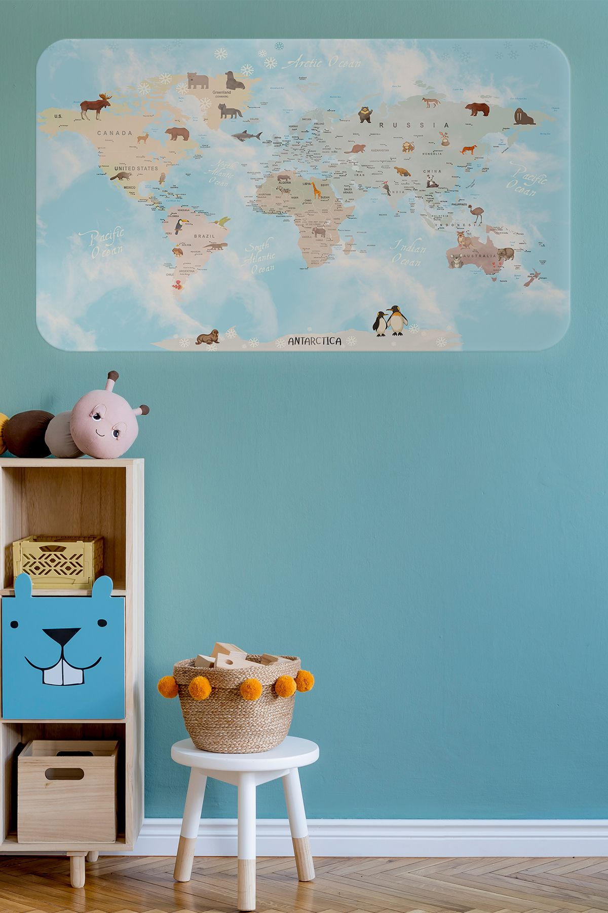 HARGE HG Eğitici Dünya Haritası Dünya Atlası Çocuk ve Bebek Odası Duvar Sticker -60x105-3828