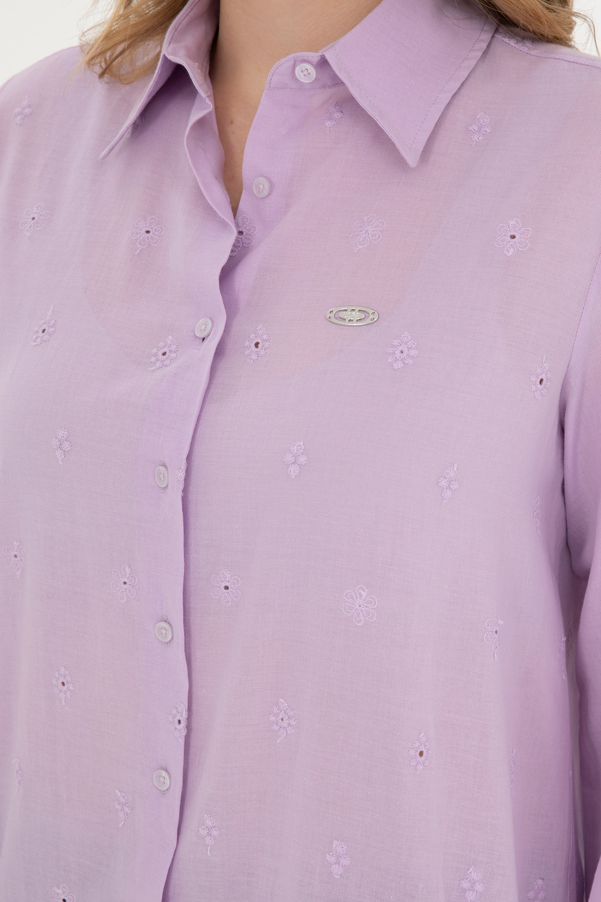 U.S. Polo Assn.  Kadın Lila Uzun Kollu Gömlek 50283612-VR034 - Görsel 7
