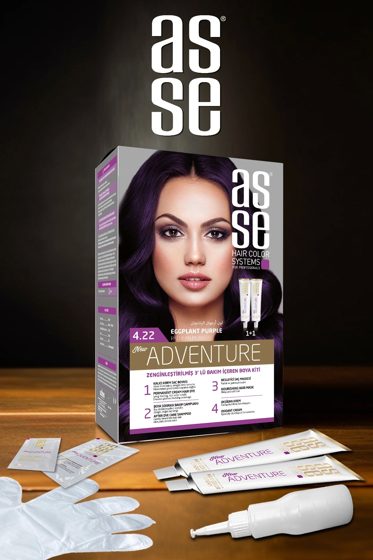 Adventure Set Saç Boyası, Kalıcı ve Canlı Renkler, 1+1 ikili Kullanım Seti (NO:4.22 PATLICAN MORU) — بنفش 8682943400813 — تصویر 4 از 4
