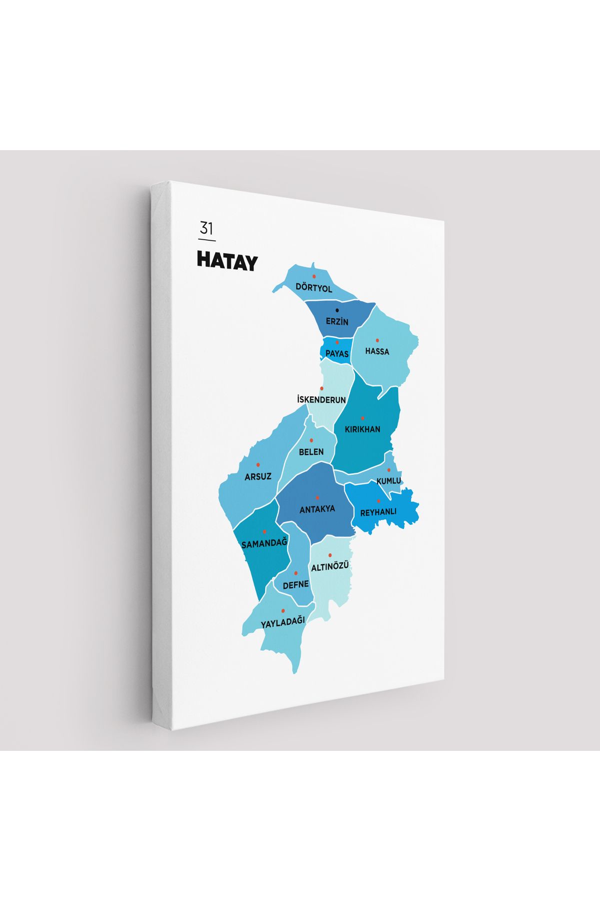 Atik Tasarım Hatay İli ve İlçeler Haritası Dekoratif Kanvas Tablo 1356