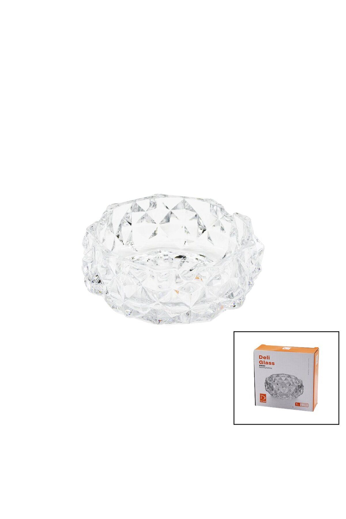 karadağsb Büyük Cam - Diamond Kristal Şekil Yuvarlak Küllük Çap: 12.8cm - D: 5.2cm (4767)