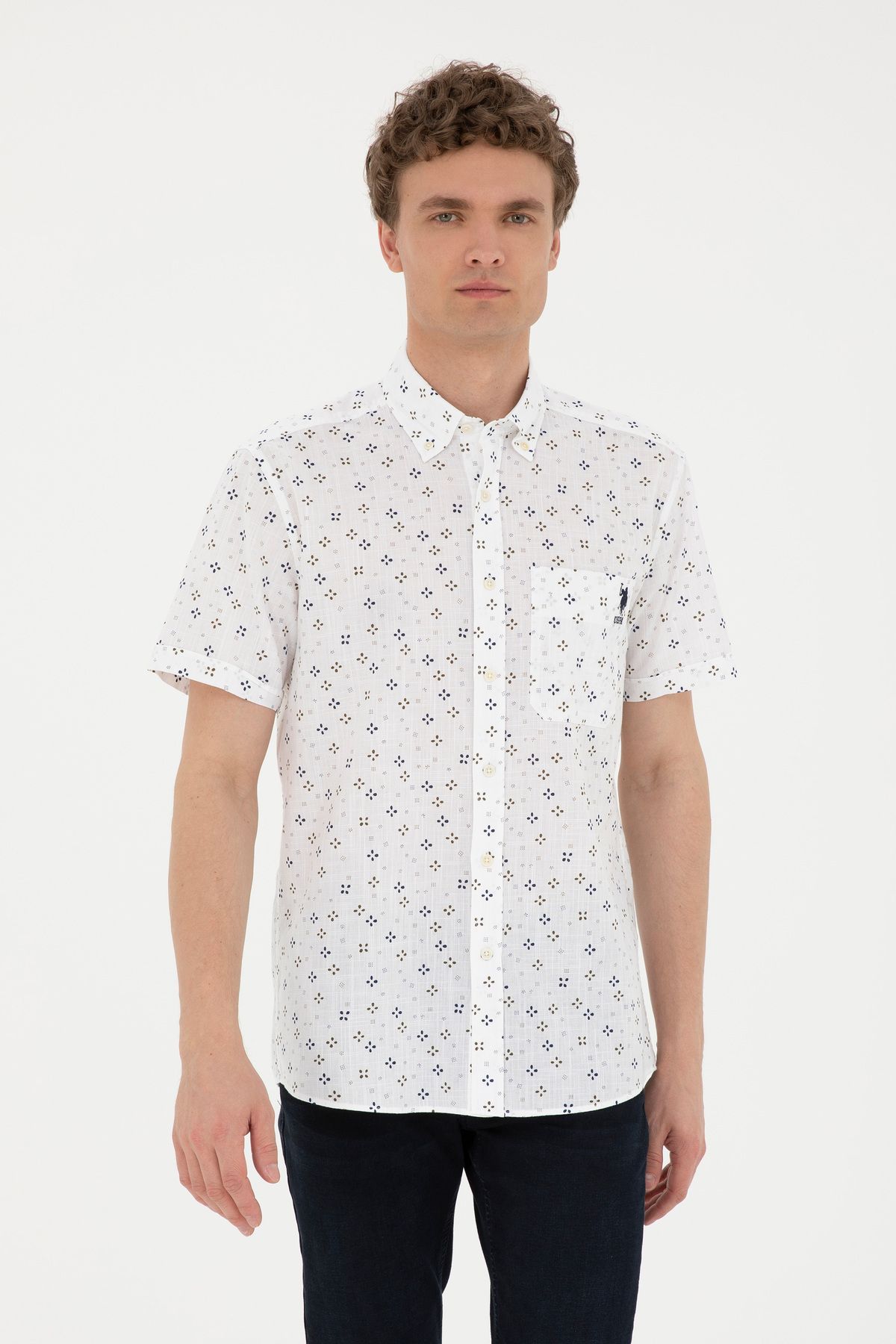 پیراهن آستین کوتاه مردانه اکرو 50283805-VR019 U.S. Polo Assn.