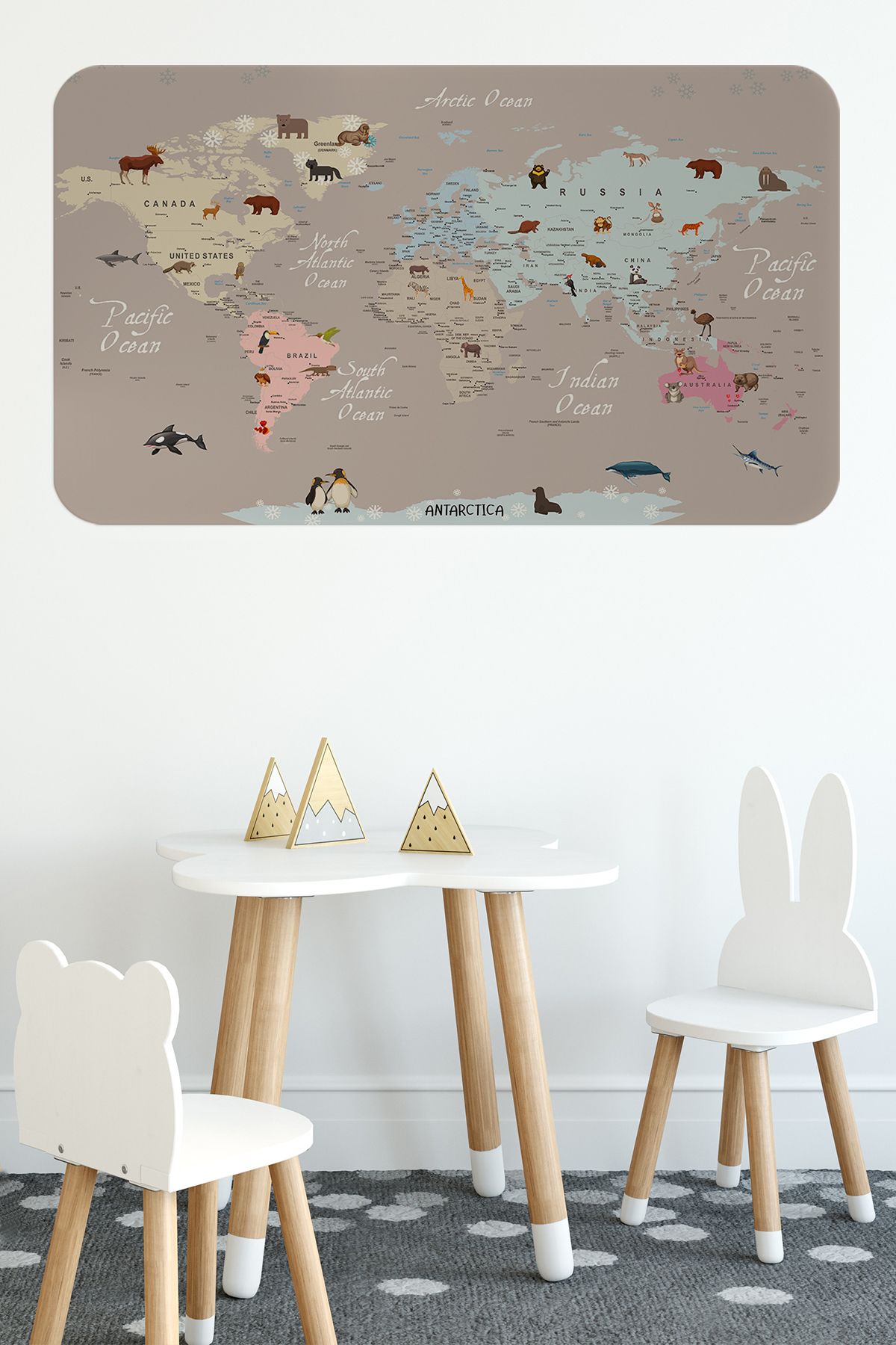 Haye Collection Eğitici Dünya Haritası Dünya Atlası Çocuk ve Bebek Odası Duvar Sticker -60x105-3817