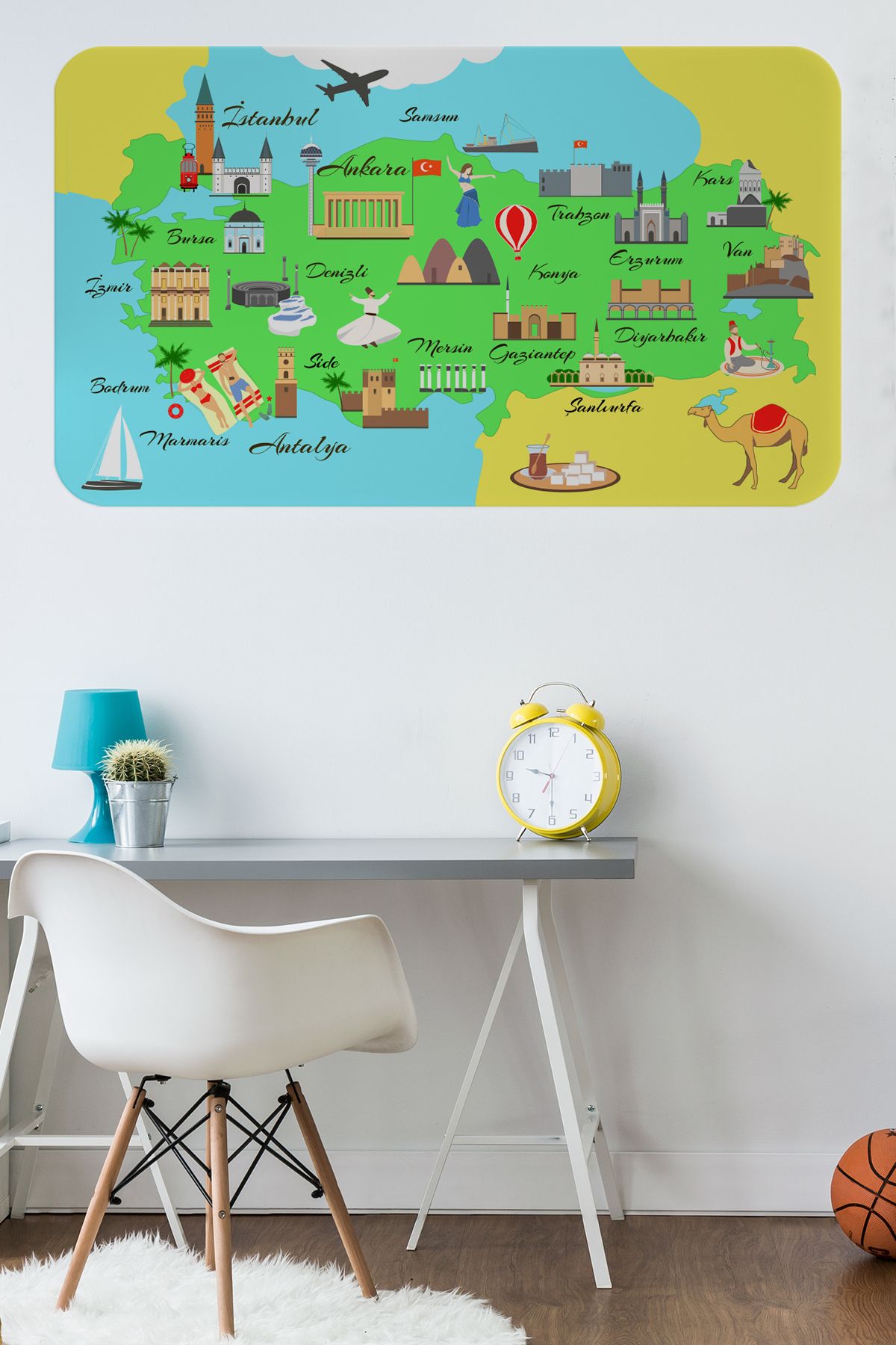 Atik Tasarım Eğitici ve Öğretici Cocuk Odası Türkiye Haritası Duvar Sticker-60x105-3876
