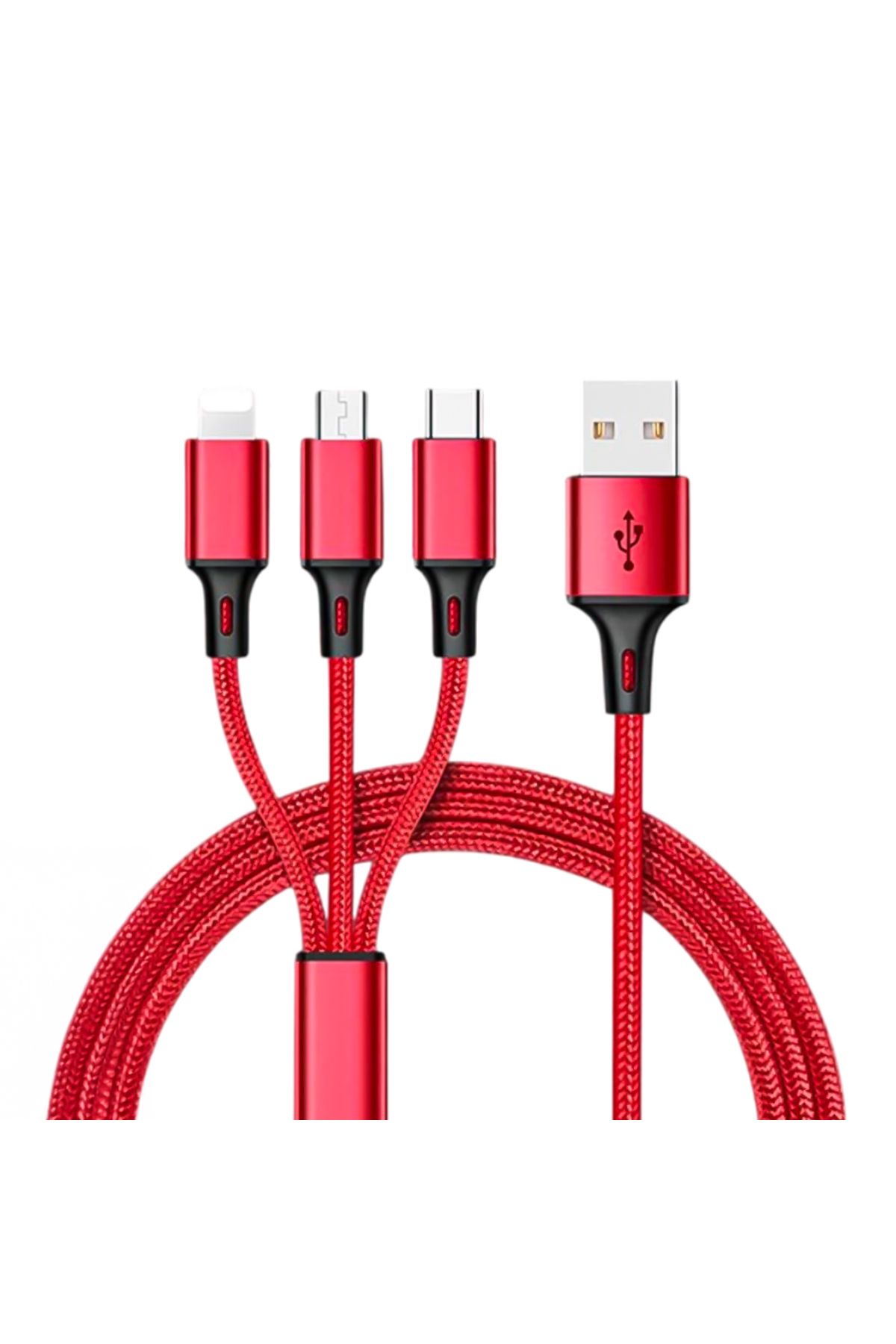 Albayrak 3IN1 KIRMIZI 1.2 METRE (MICRO USB - LIGHTNING - TYPE C) TELEFON ŞARJ KABLOSU (5064)