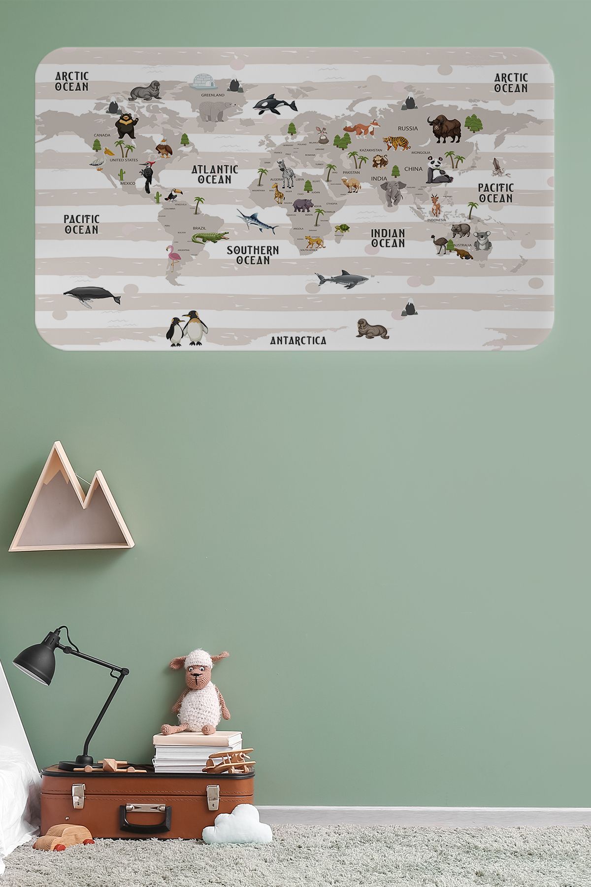 Haye Collection Eğitici Dünya Haritası Dünya Atlası Çocuk ve Bebek Odası Duvar Sticker -60x105-3803