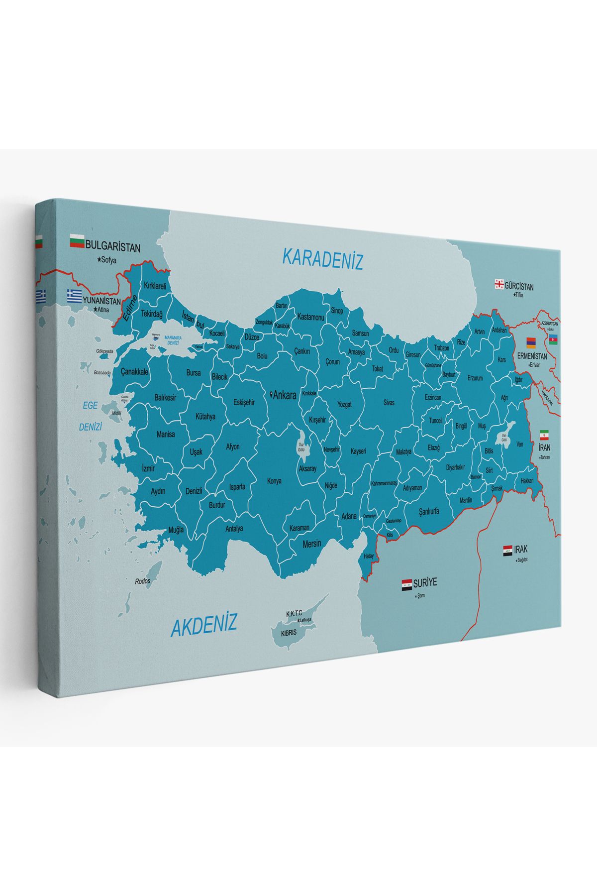 Anılfashion Türkiye Haritası Kanvas Tablo Sınır Komşulu Eğitici Dekoratif Tablo 3087