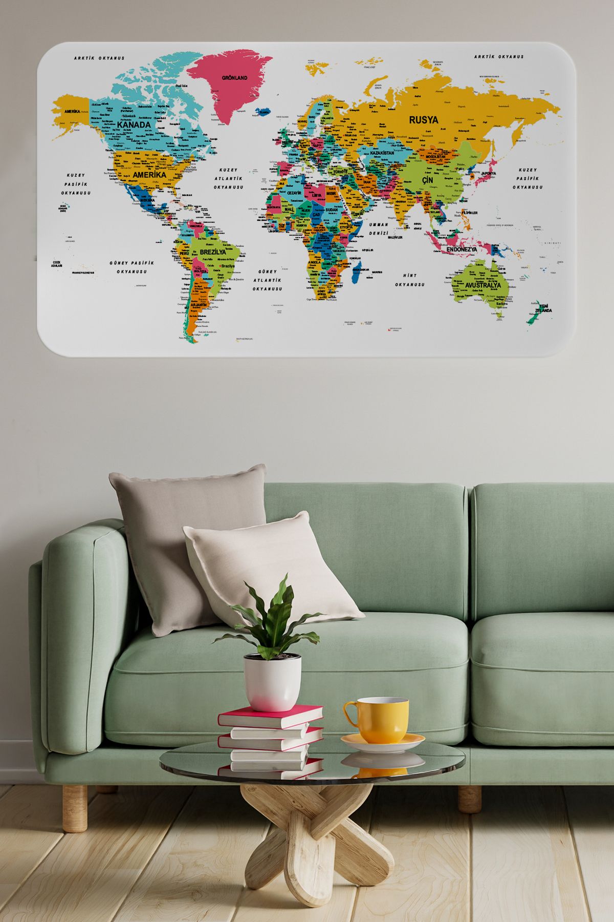 Haye Collection Türkçe Eğitici Ülke ve Başkent Detaylı Atlası Dünya Haritası Duvar Sticker -60x105-3851