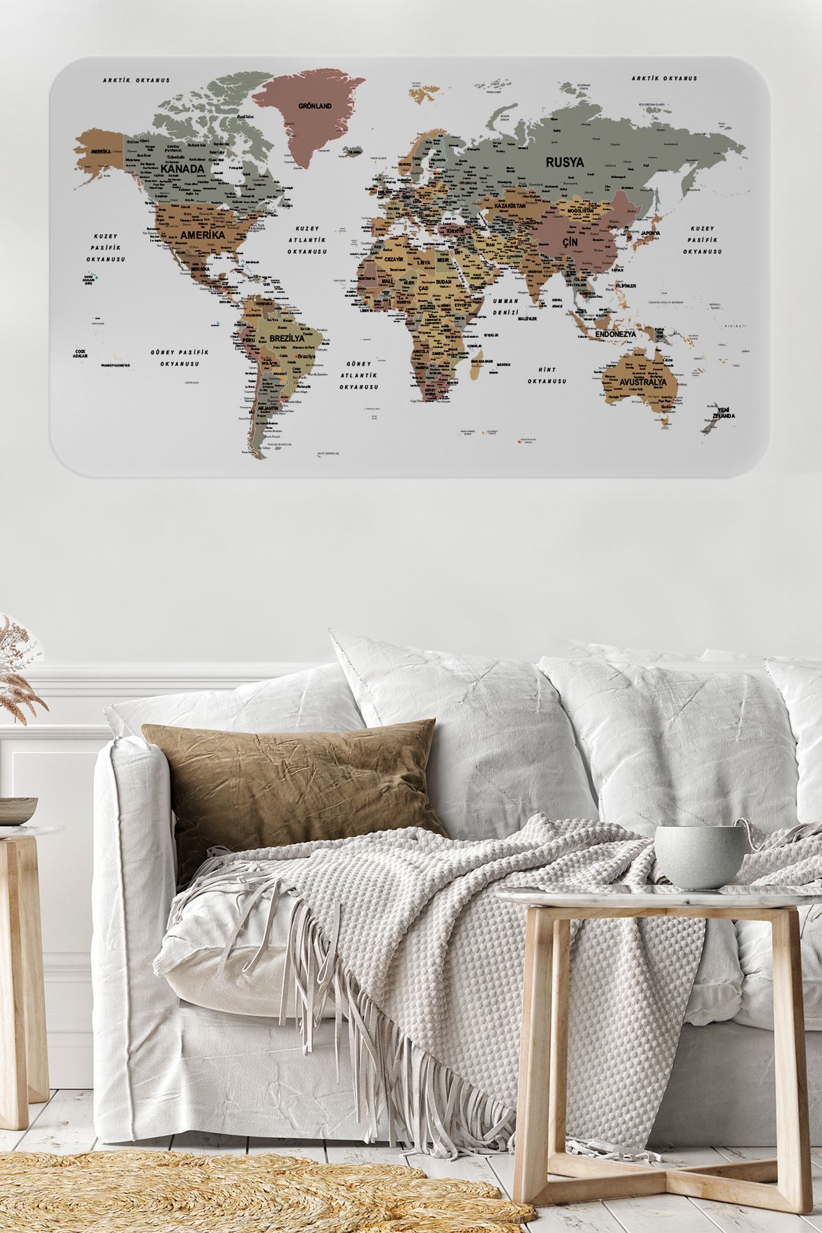 bluvex Türkçe Eğitici Ülke ve Başkent Detaylı Atlası Dünya Haritası Duvar Sticker -60x105-3852
