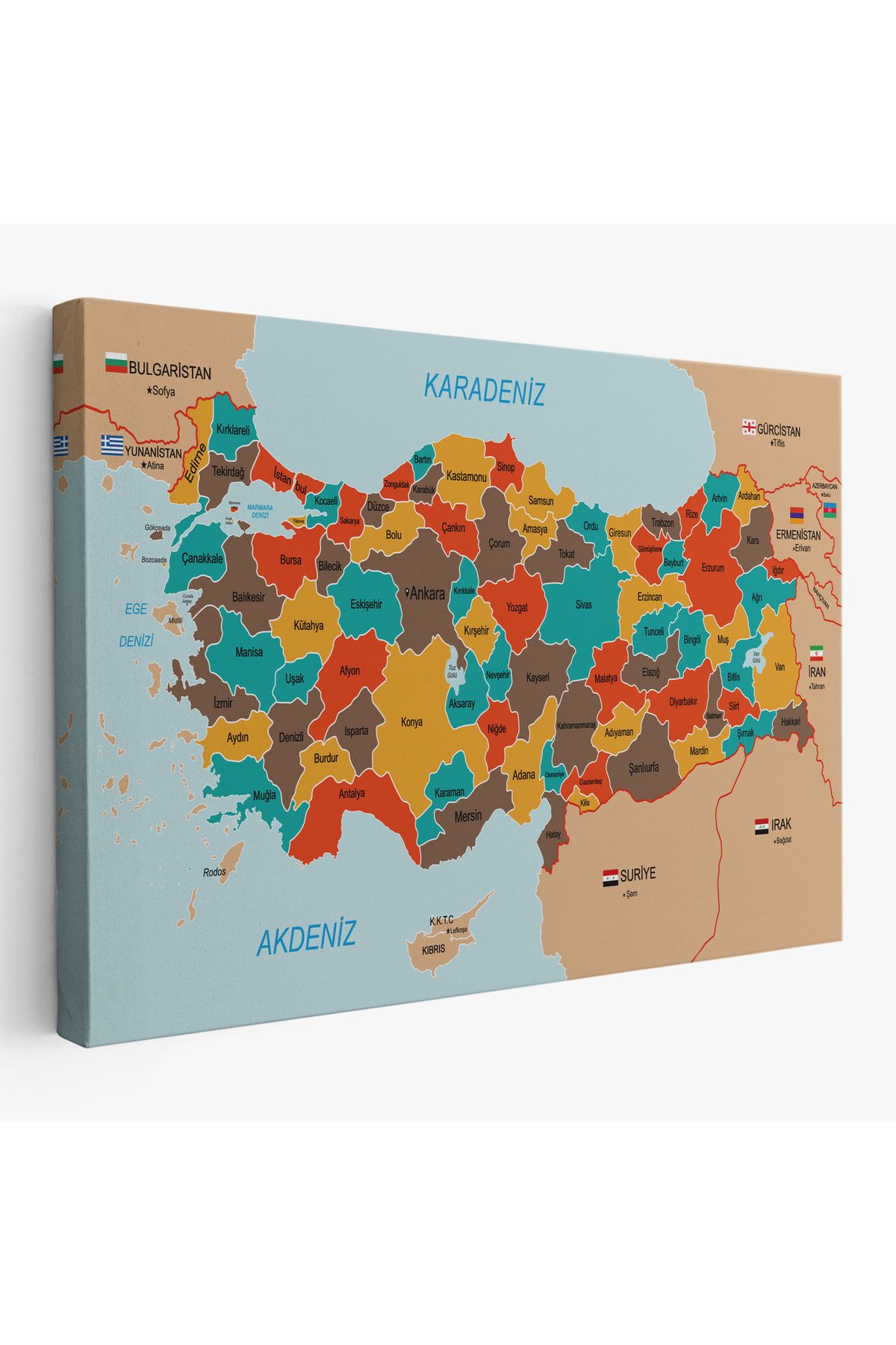 bluvex Türkiye Haritası Kanvas Tablo Sınır Komşulu Eğitici Dekoratif Tablo 3094