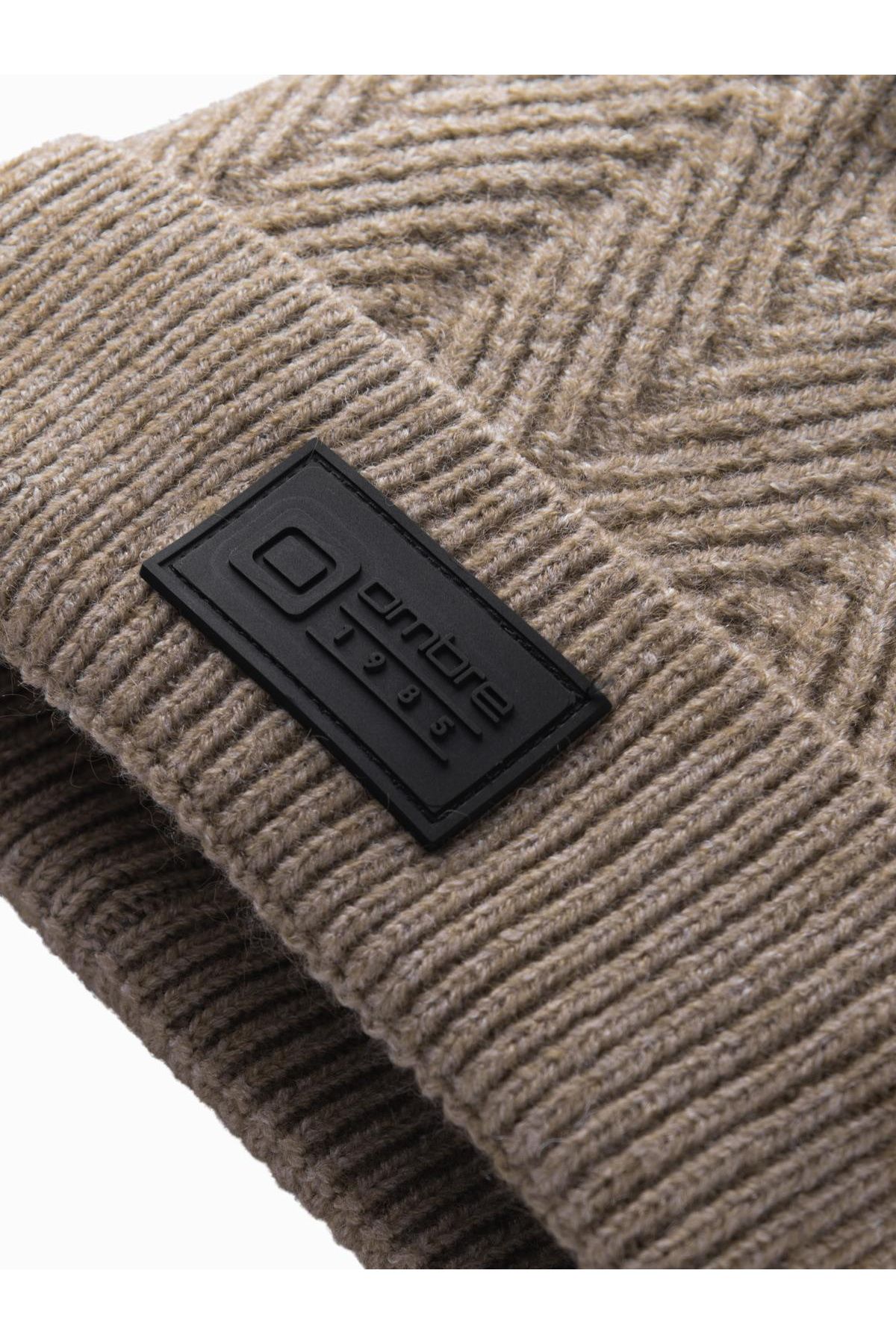 OMBRE-Herren-Strickmütze aus Pullovergewebe mit Aufnäher - Asche V6 OM-ACWH-0122 4