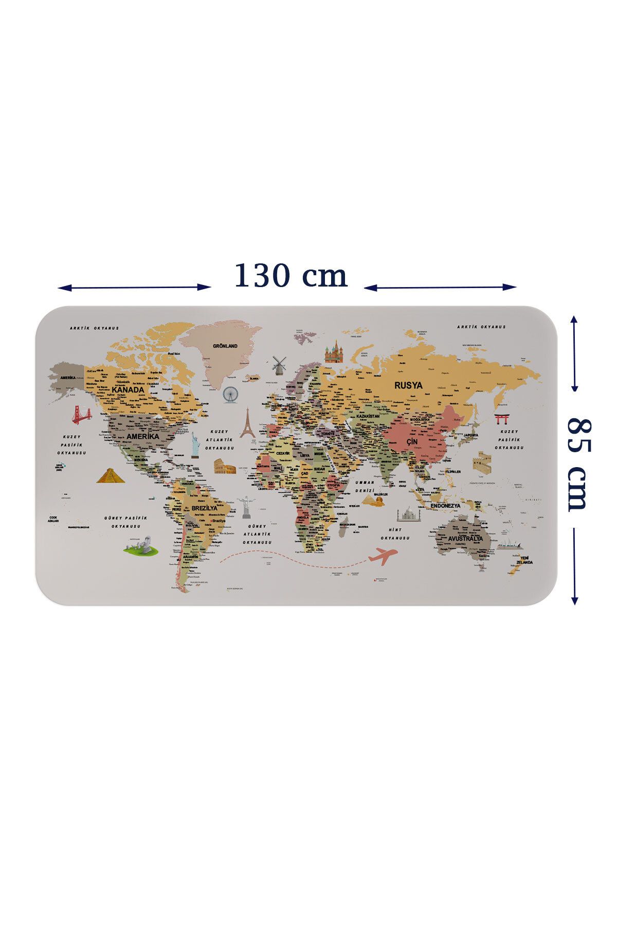 Haye Collection Türkçe Eğitici Ülke ve Başkent Detaylı Atlası Dünya Haritası Duvar Sticker-85x130-3854