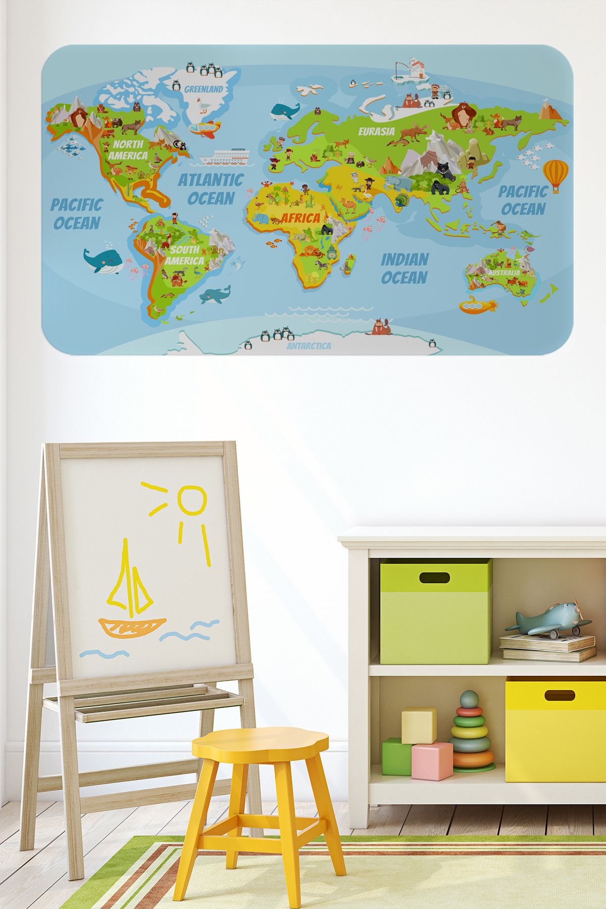 Haye Collection Eğitici Dünya Haritası Dünya Atlası Çocuk ve Bebek Odası Duvar Sticker-60x105-3778