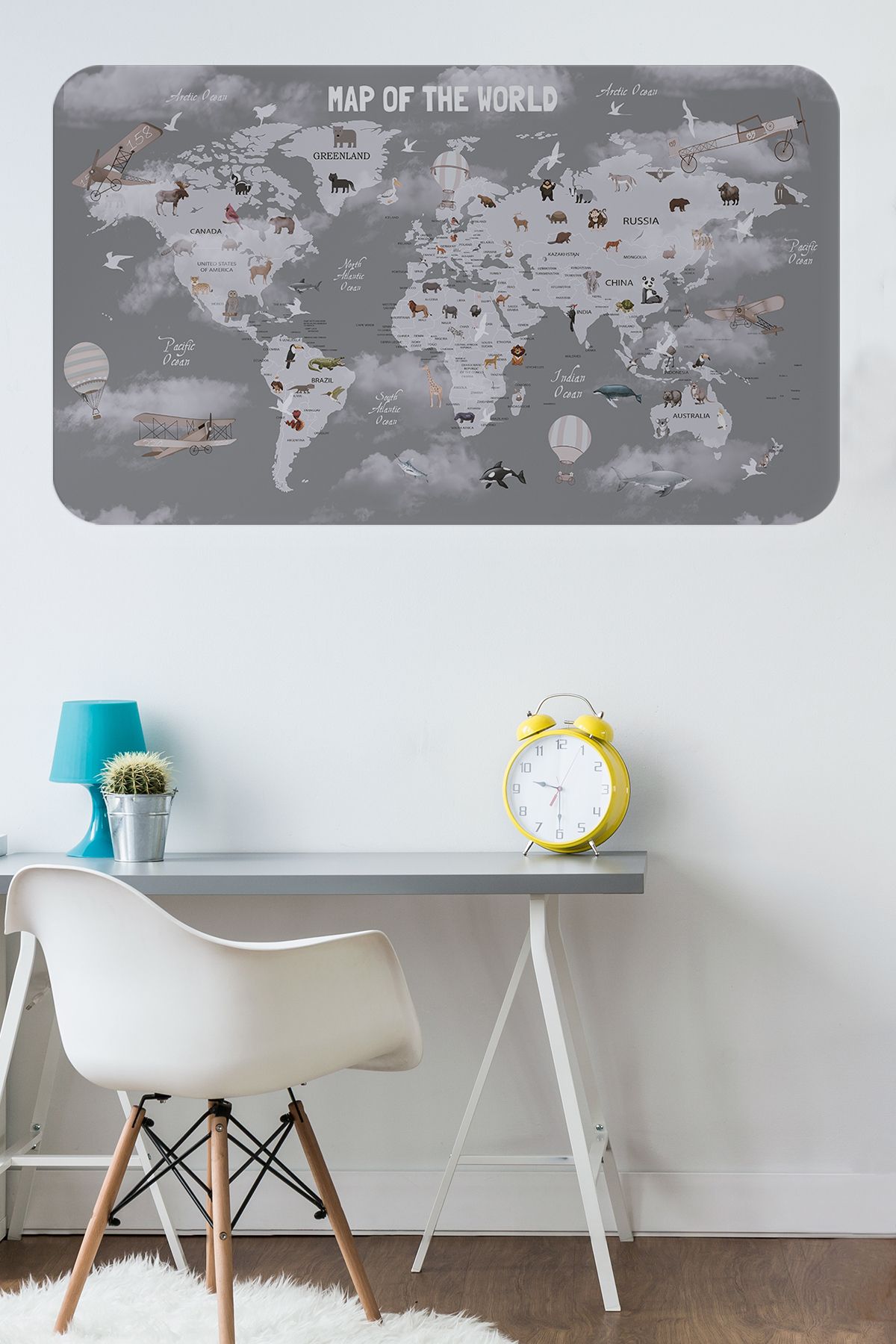 ELİTE TRADESMAN Eğitici Dünya Haritası Dünya Atlası Çocuk ve Bebek Odası Duvar Sticker -60x105-3811