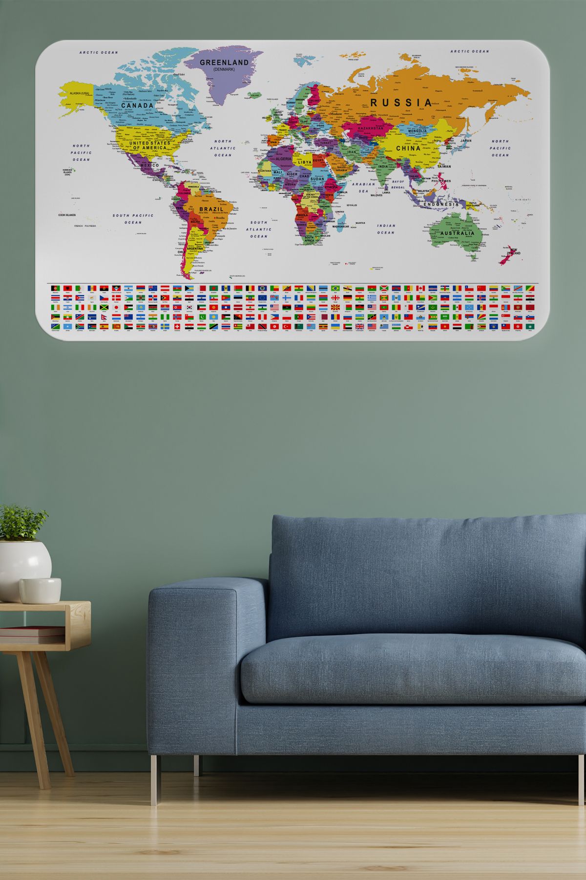 Haye Collection Ülke Bayrak lı Eğitici Başkent Detaylı Atlası Dünya Haritası Duvar Sticker -60x105-3848