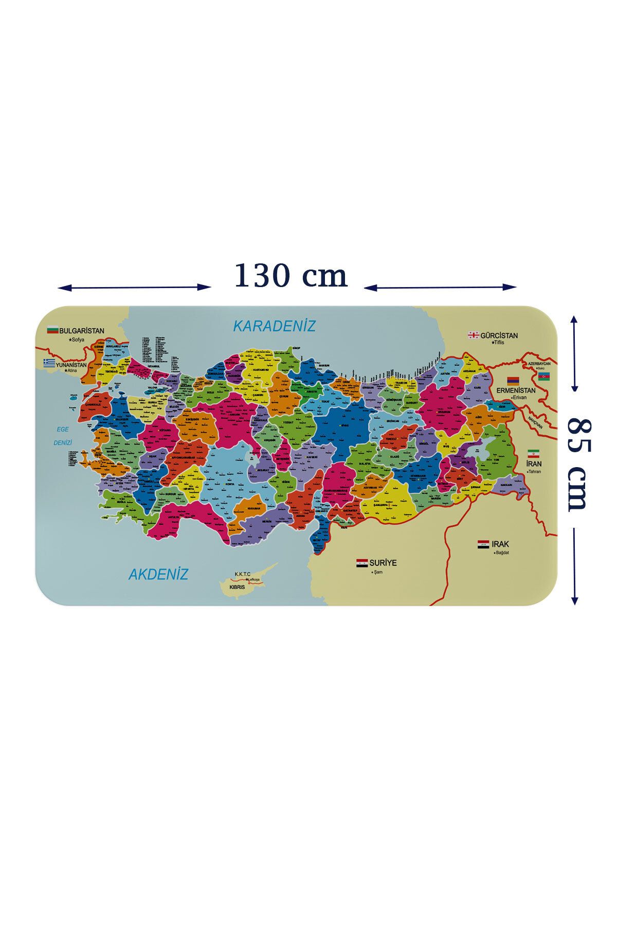 Haye Collection Eğitici ve Öğretici Detaylı Komşulu Türkiye Haritası Duvar Sticker-85x130-3845