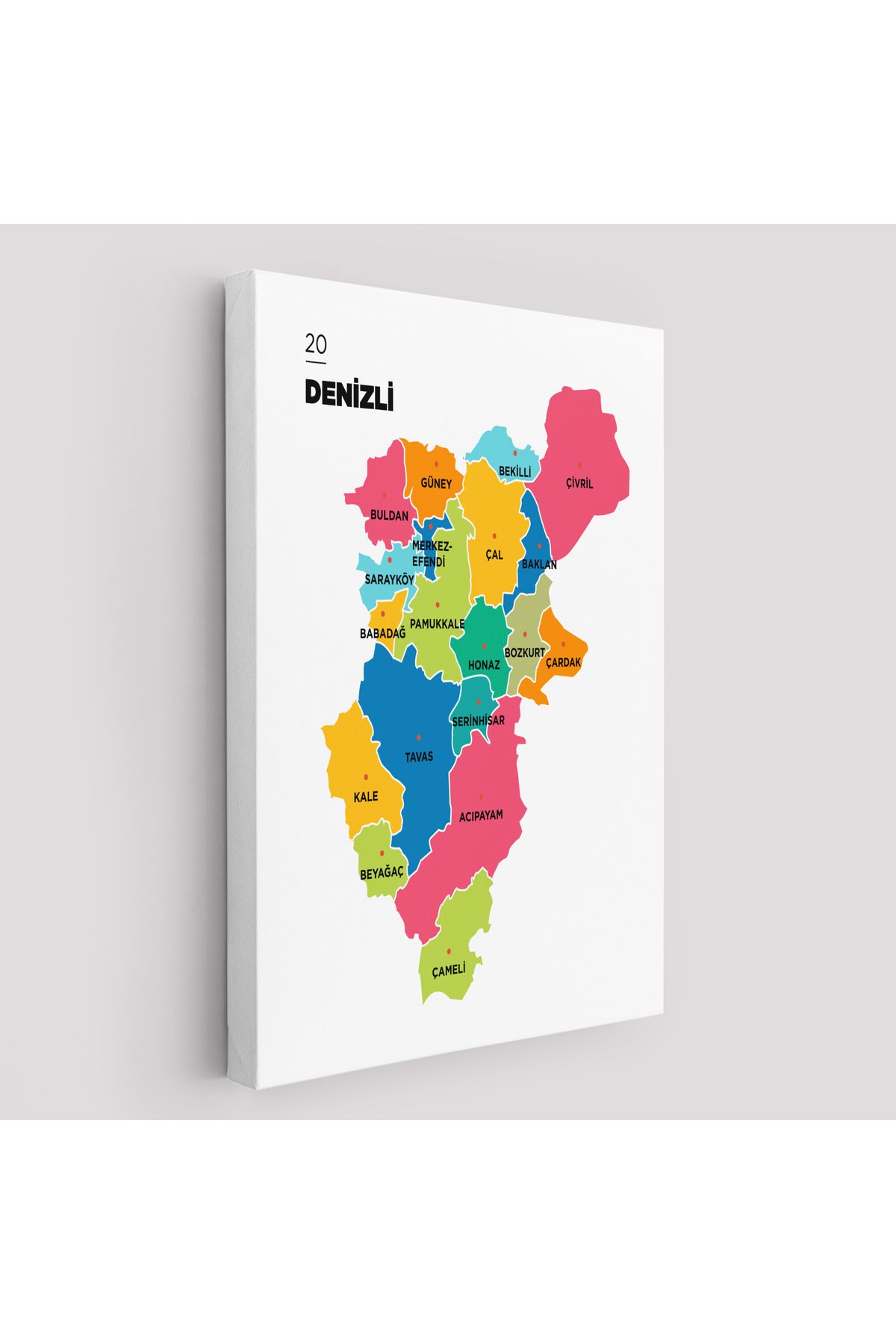 bluvex Denizli İli ve İlçeler Haritası Dekoratif Kanvas Tablo 1318