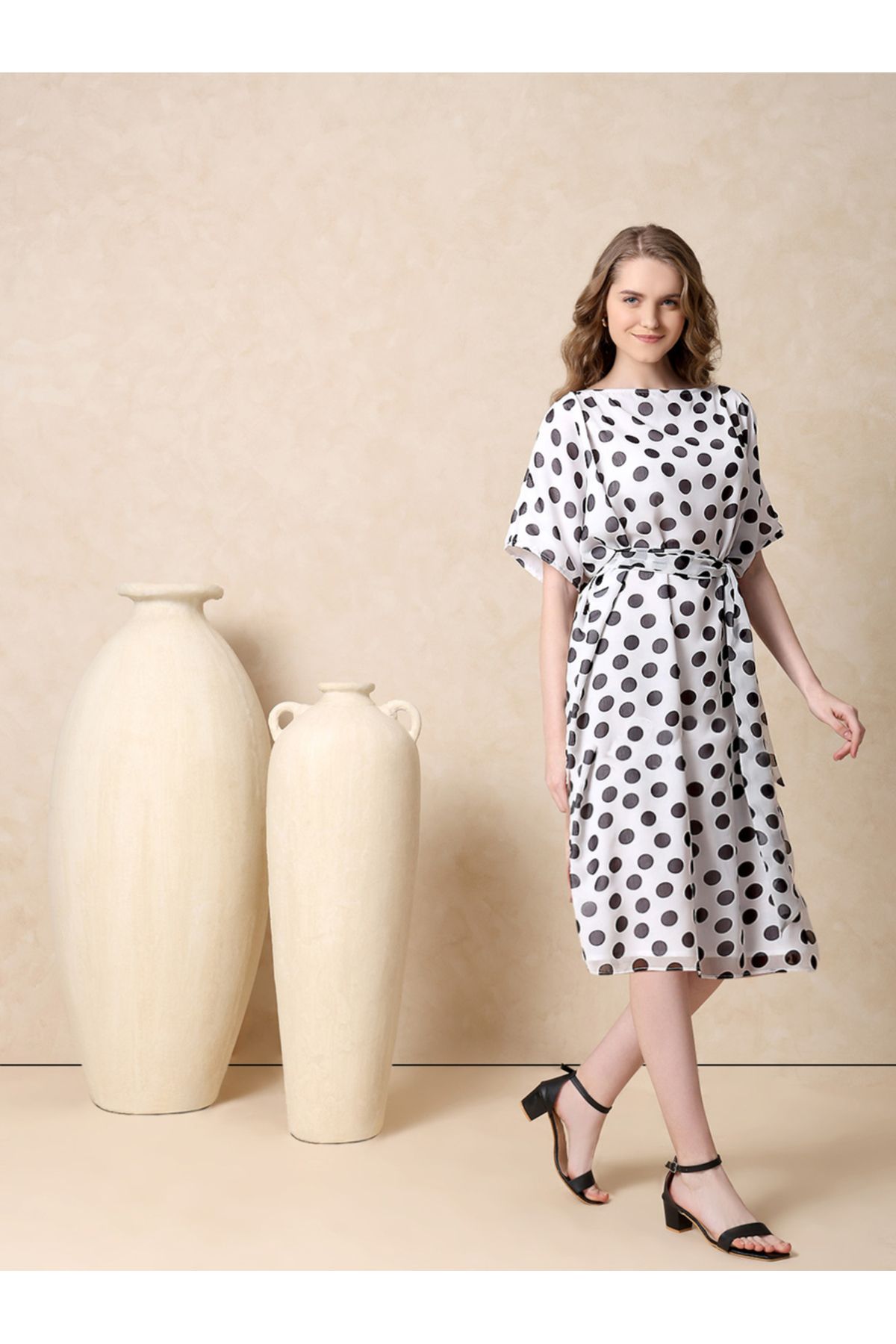 Mish By Styli-Polka Dot Print A-Line Midi Dress 3