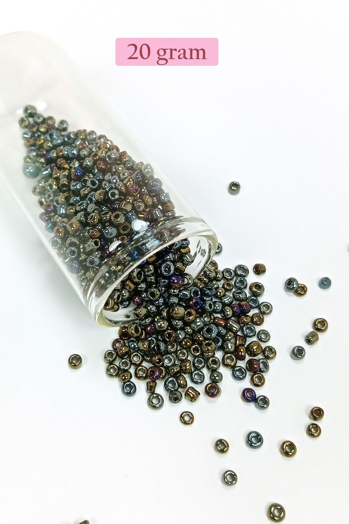 Kapamarka Dökme Cam Kum Boncuk (8/0) 3 mm - 20 Gram - Alacalı Renk - BNC151