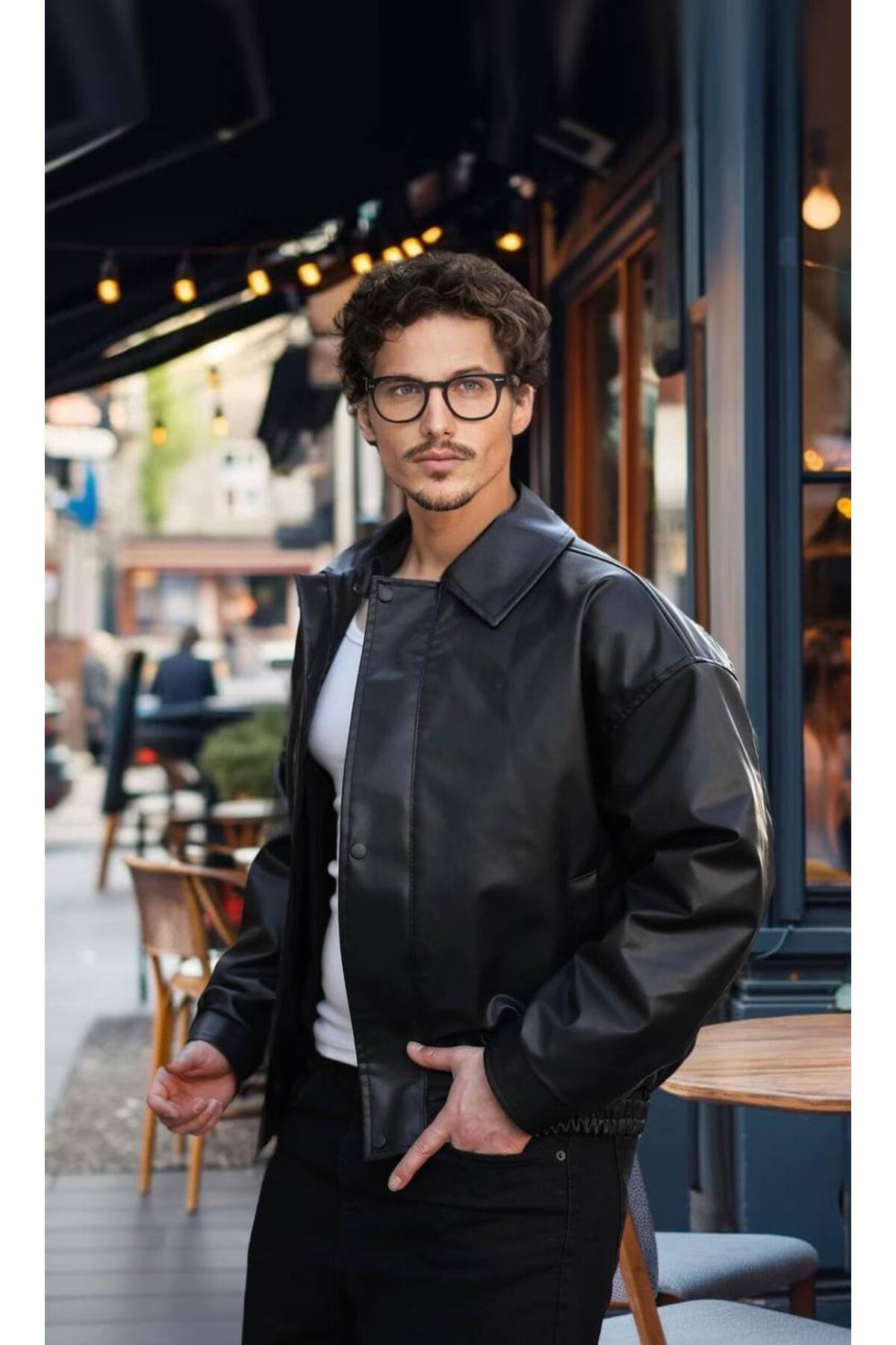 BASEL.CO  Unisex Premium Old Money Oversize Bomber Deri Ceket - Görsel 2