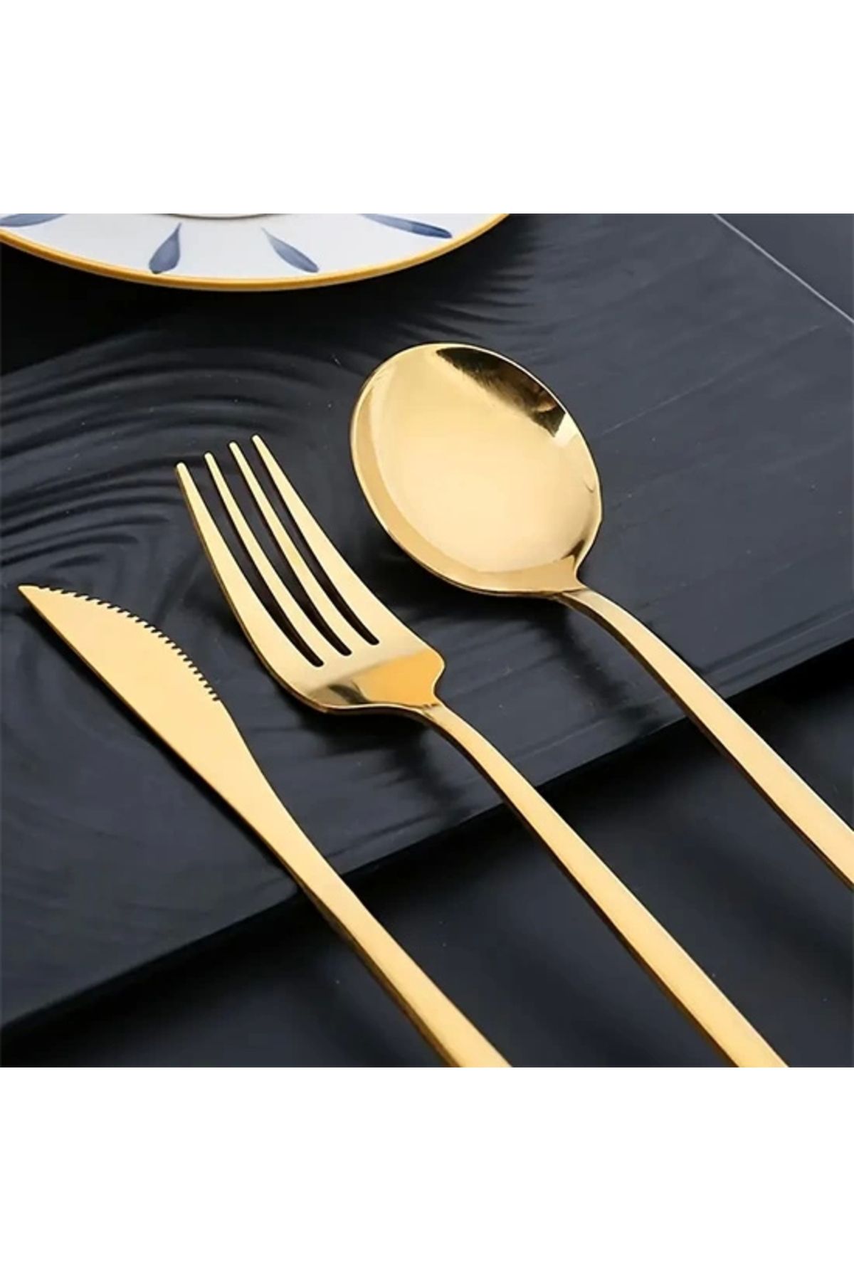 Yenimiyeni-18 Pieces Shiny Gold Fork Spoon Knife Set 5