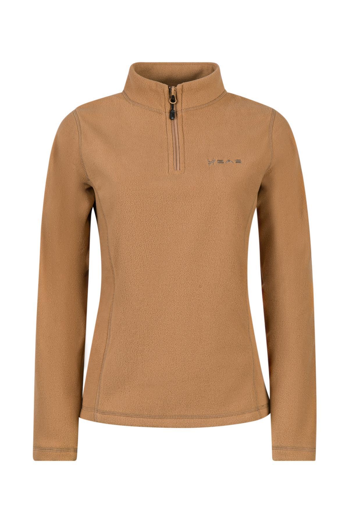 2AS-Camila Women - Camel Thin Fleece Half Zip Sweatshirt 1