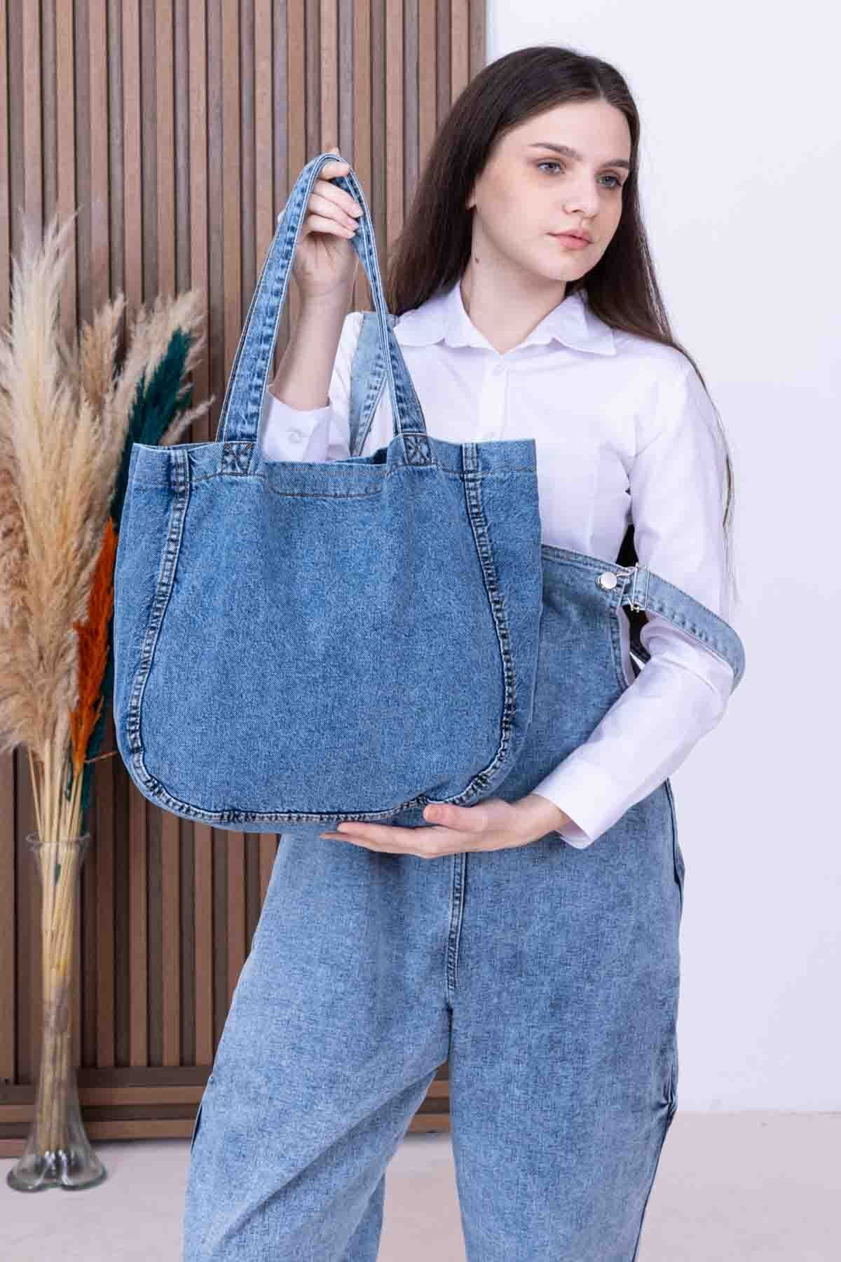 elfidastoree-Washed Real Jeans Denim Casual and Beach Sleeve Bag Women's Shoulder Bag 6