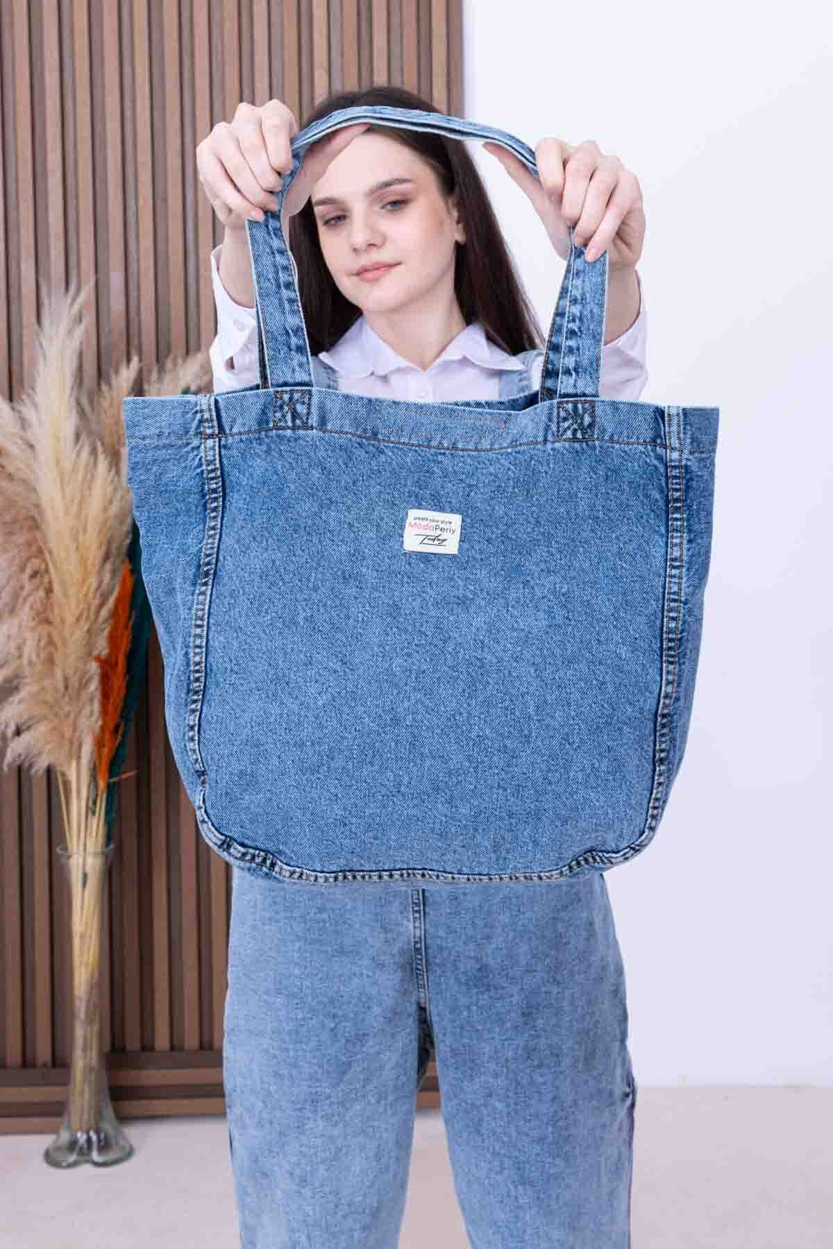 elfidastoree-Washed Real Jeans Denim Casual and Beach Sleeve Bag Women's Shoulder Bag 4