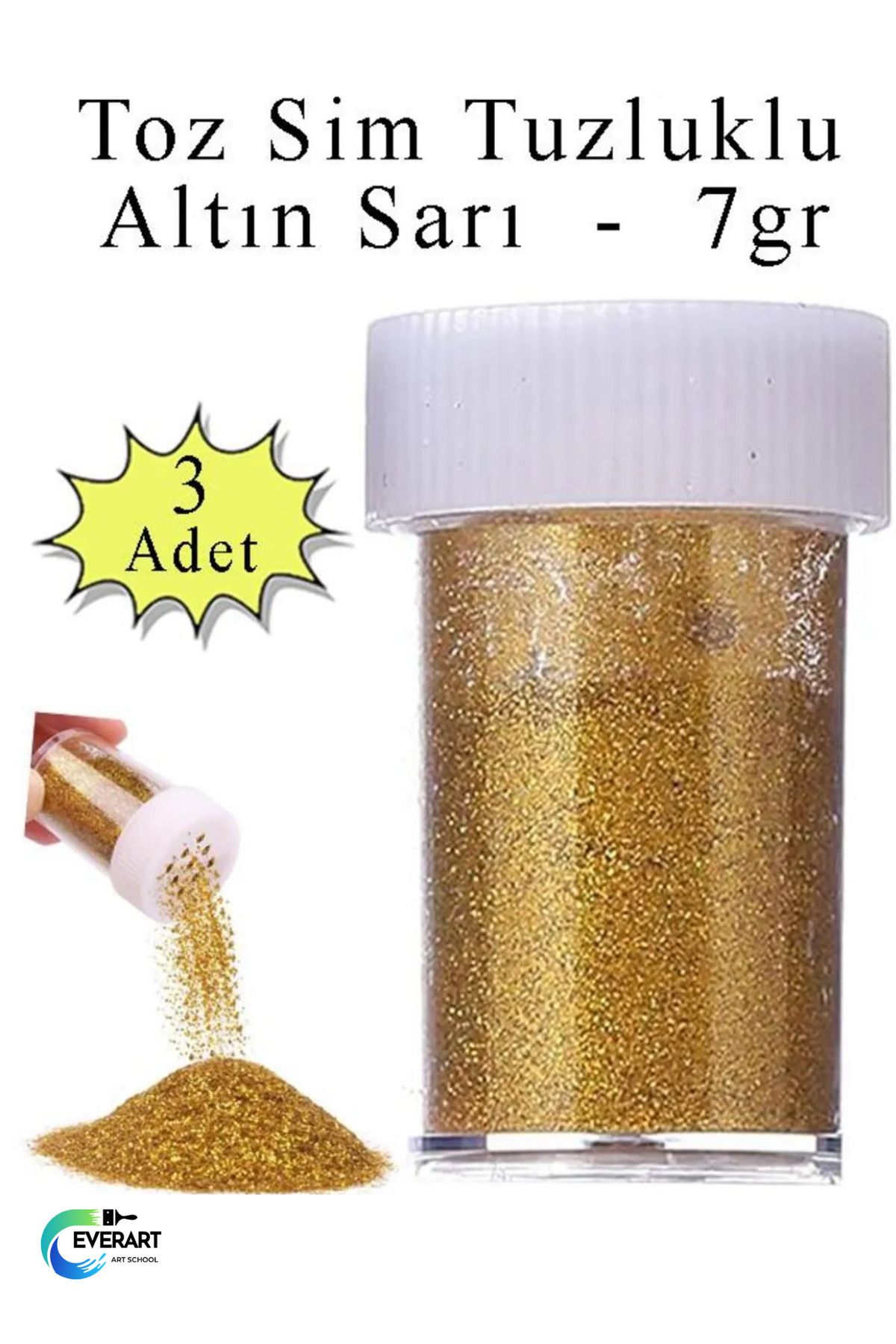 everart Altın Sarı Toz Sim Tuzluklu 7 gr 3 Adet Renkli Toz Sim Epoksi Reçine Okul Etkinlik Dekarasyon Slime