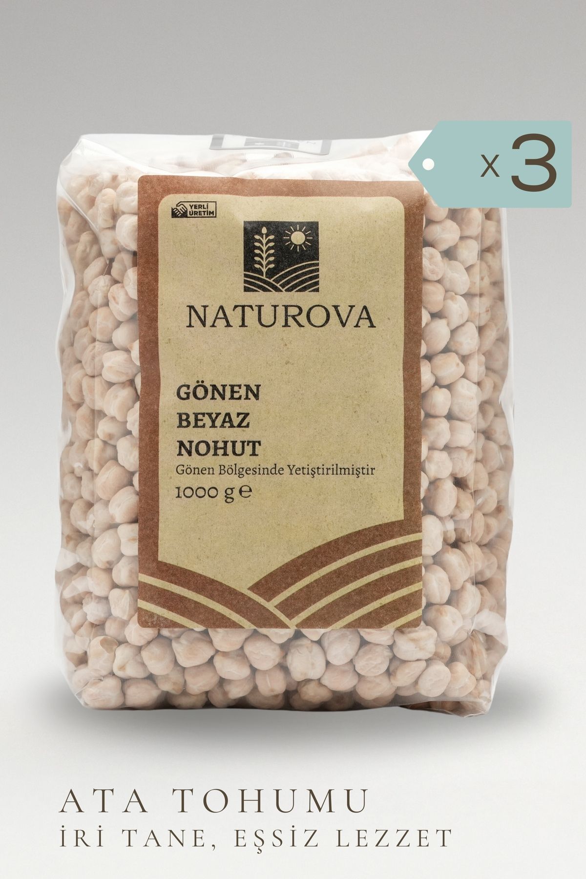 NATUROVA Gönen Beyaz Nohut 1 Kg X 3 Adet - Doğal Tarım, Yerli Tohum