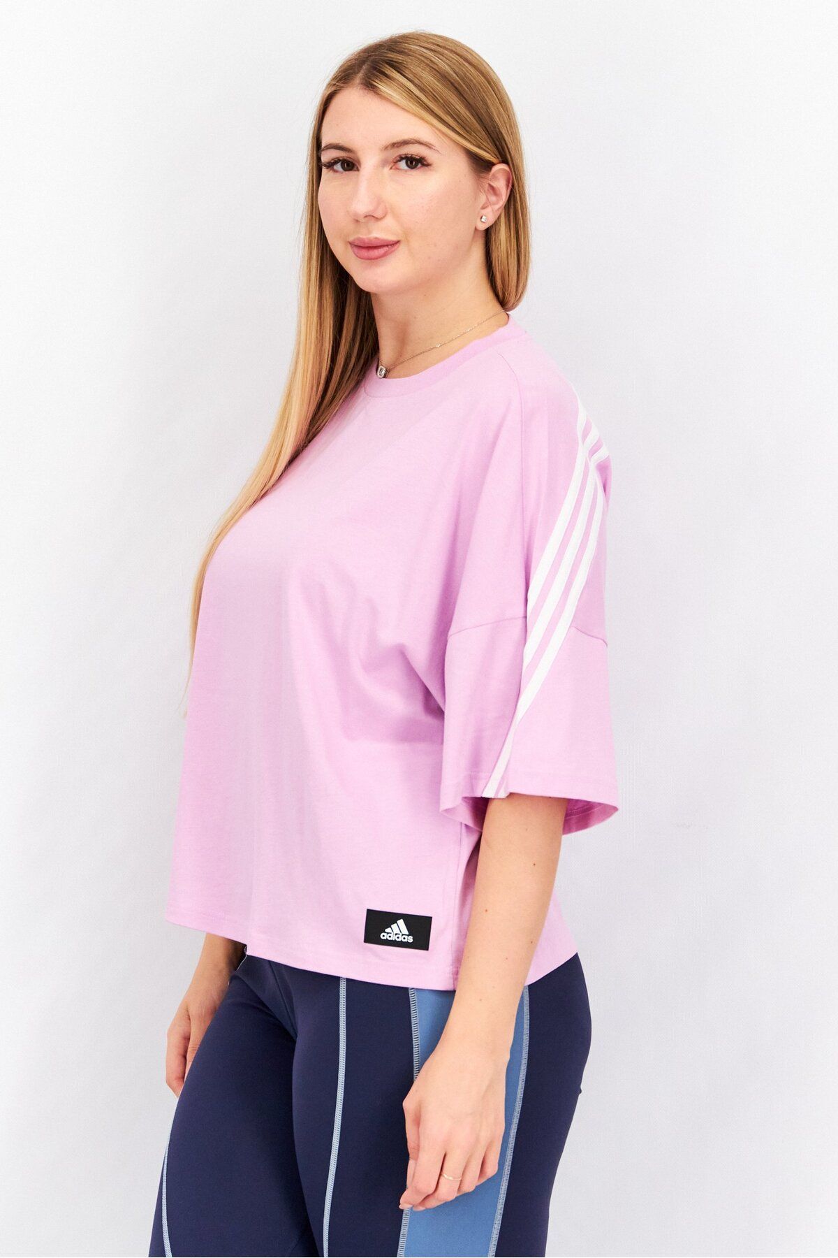 adidas-Women Crew Neck Short Sleeves Brand Logo T-Shirt, Pink 2