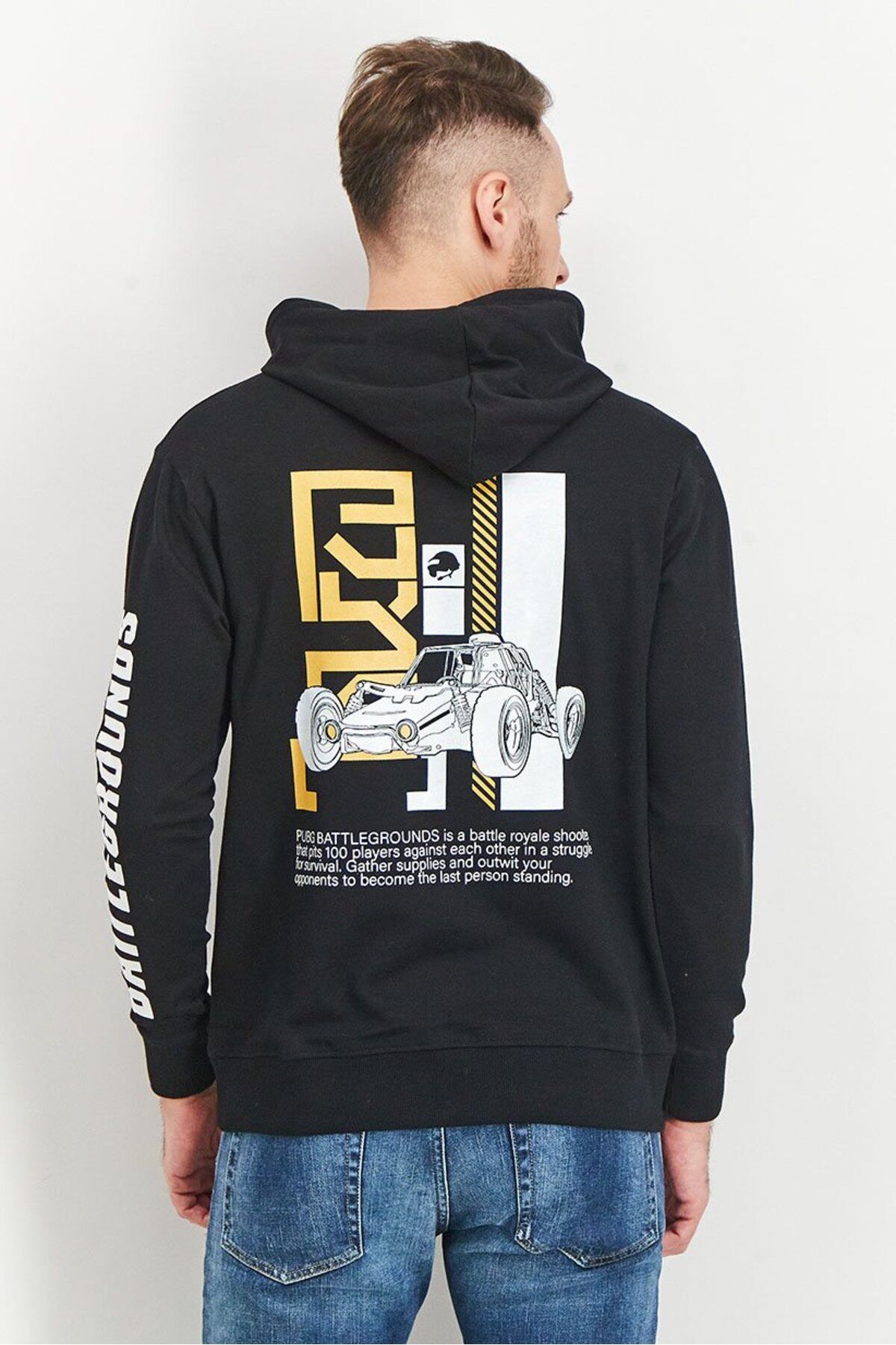 PUBG-Men Hood With Drawstring  Graphic Sweatshirt, Black And White 3