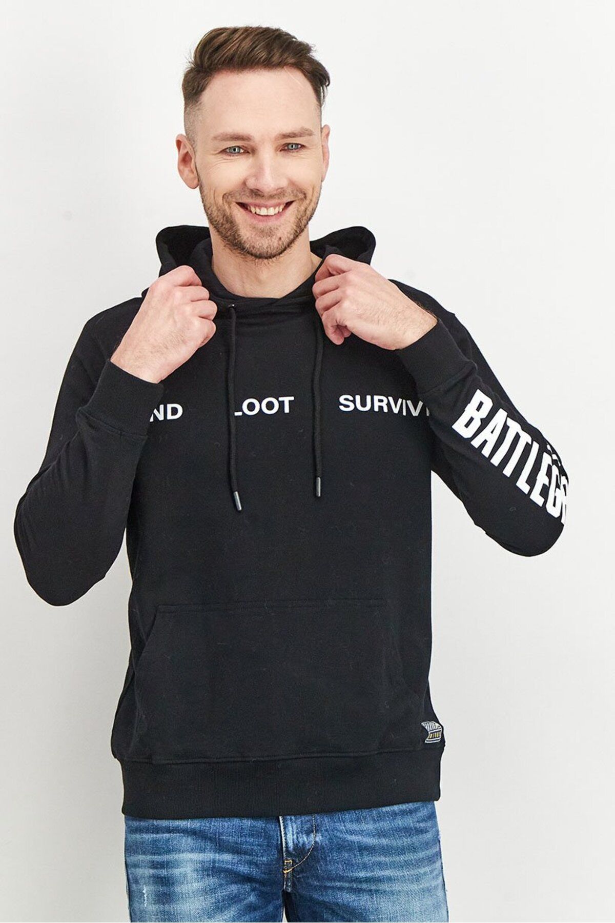 PUBG-Men Hood With Drawstring  Graphic Sweatshirt, Black And White 1